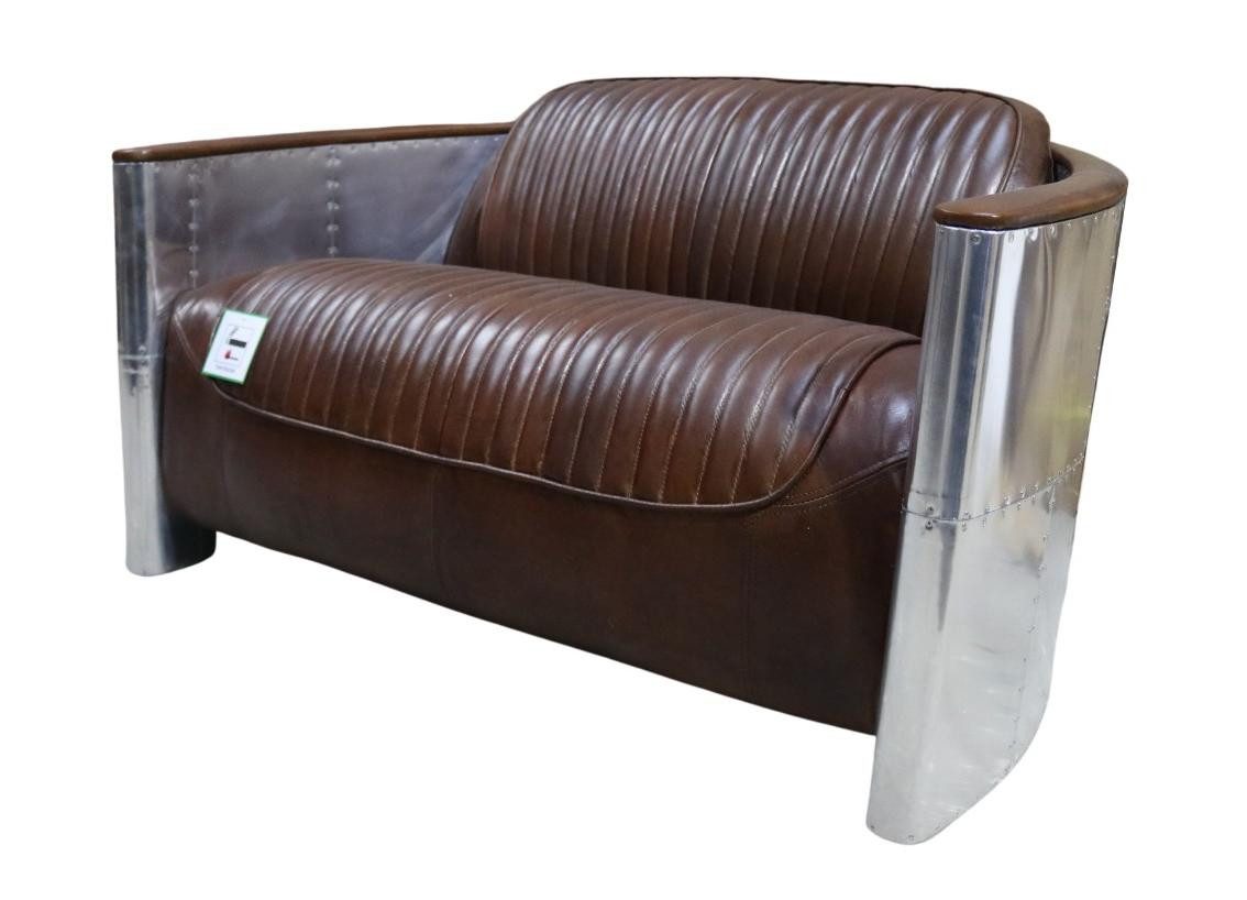 Xlmoebel 2-Sitzer Vintage Leder Sofa aus Echtleder und Aluminium, 1 Teile, Hergestellt in Europa