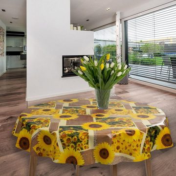 laro Tischdecke Wachstuch-Tischdecken Sonnenblumen Gelb Rund 140cm