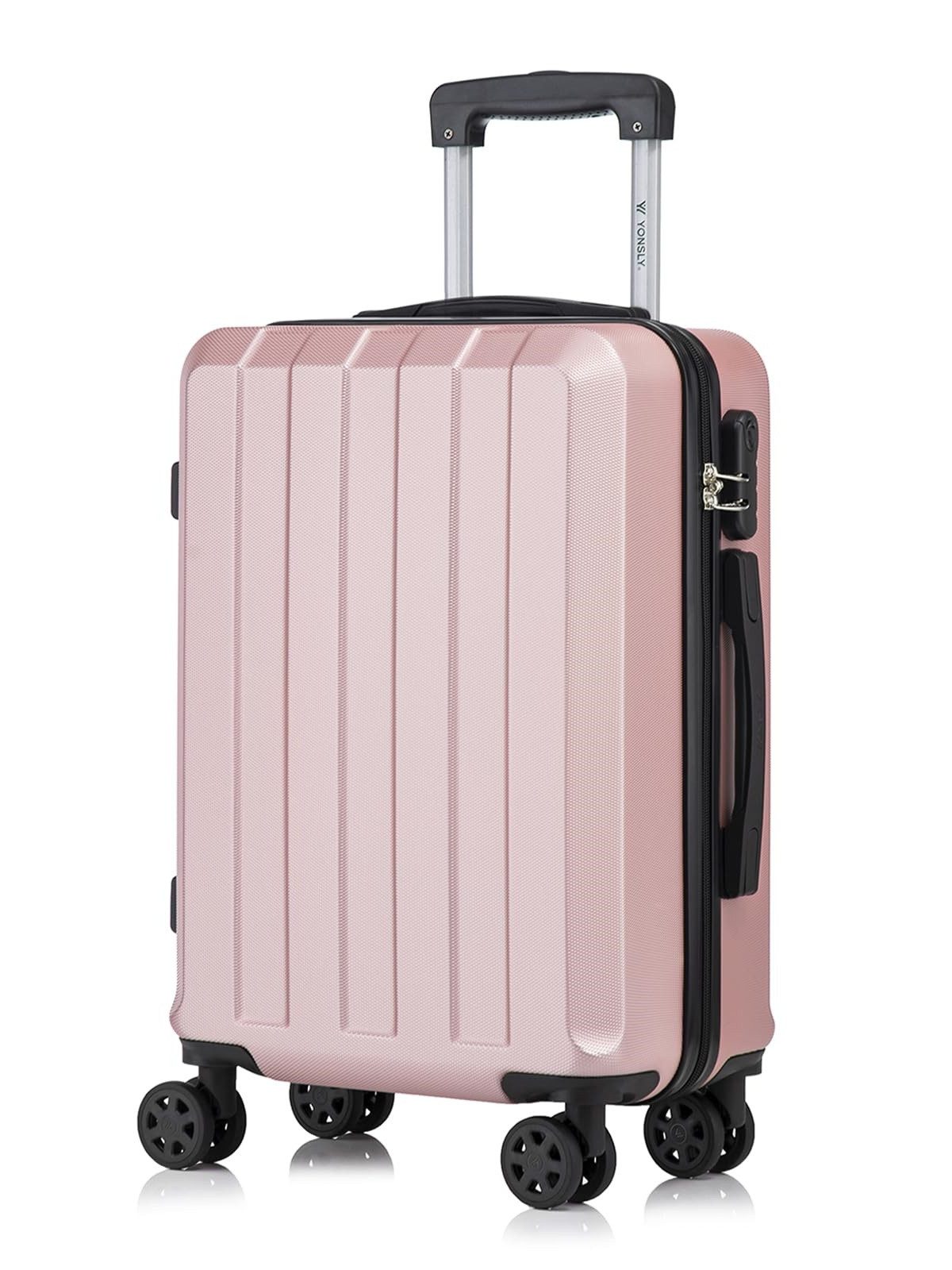 YONSLY Koffer Reisekoffer Trolley Rollkoffer Hartschalenkoffer Größenwahl aus ABS, 4 Rollen, Zahlenschloss 360°-Doppelrollen weicher Gummigriff Aluminium-Elemente