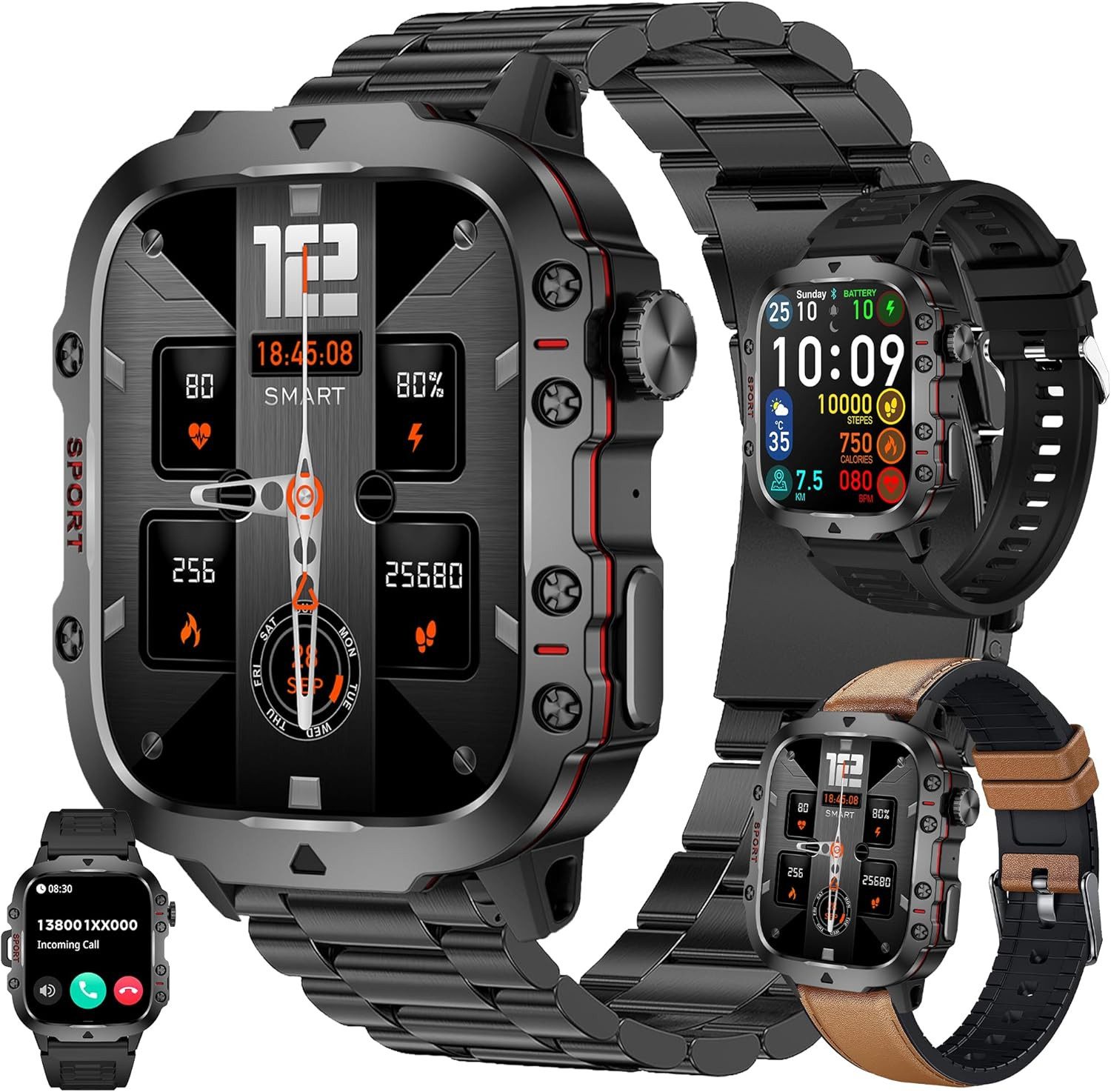 ZPIMY Smartwatch (4,9 cm, android ios), Smartwatch mit 1.96" AMOLED Display, Bluetooth Anrufe