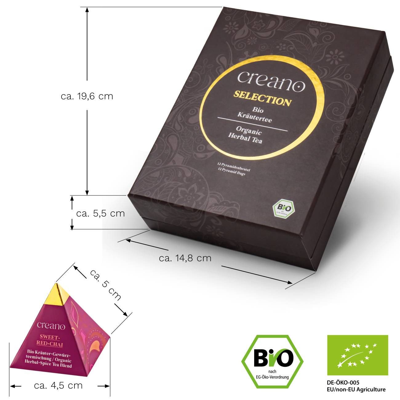 Creano Tee Bio Kräutertee 12er Pyramiden Geschenkset „ORGANIC HERBAL TEA“*, 1 x 12 St. (12 Bio-Pyramiden-Teebeutel)