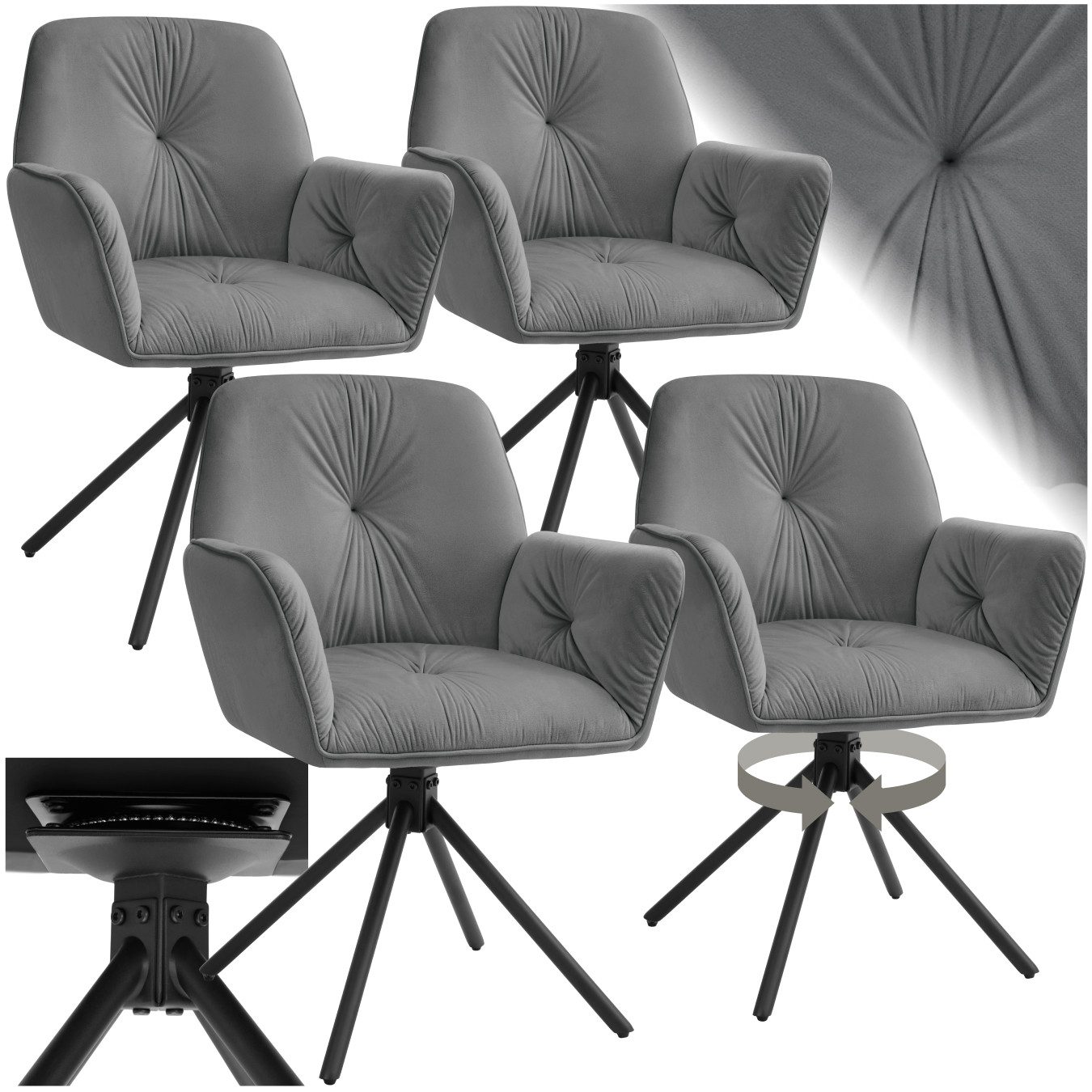 tectake Esszimmerstuhl Drehbarer Armlehnstuhl Daya, in Samtoptik, gepolster günstig online kaufen