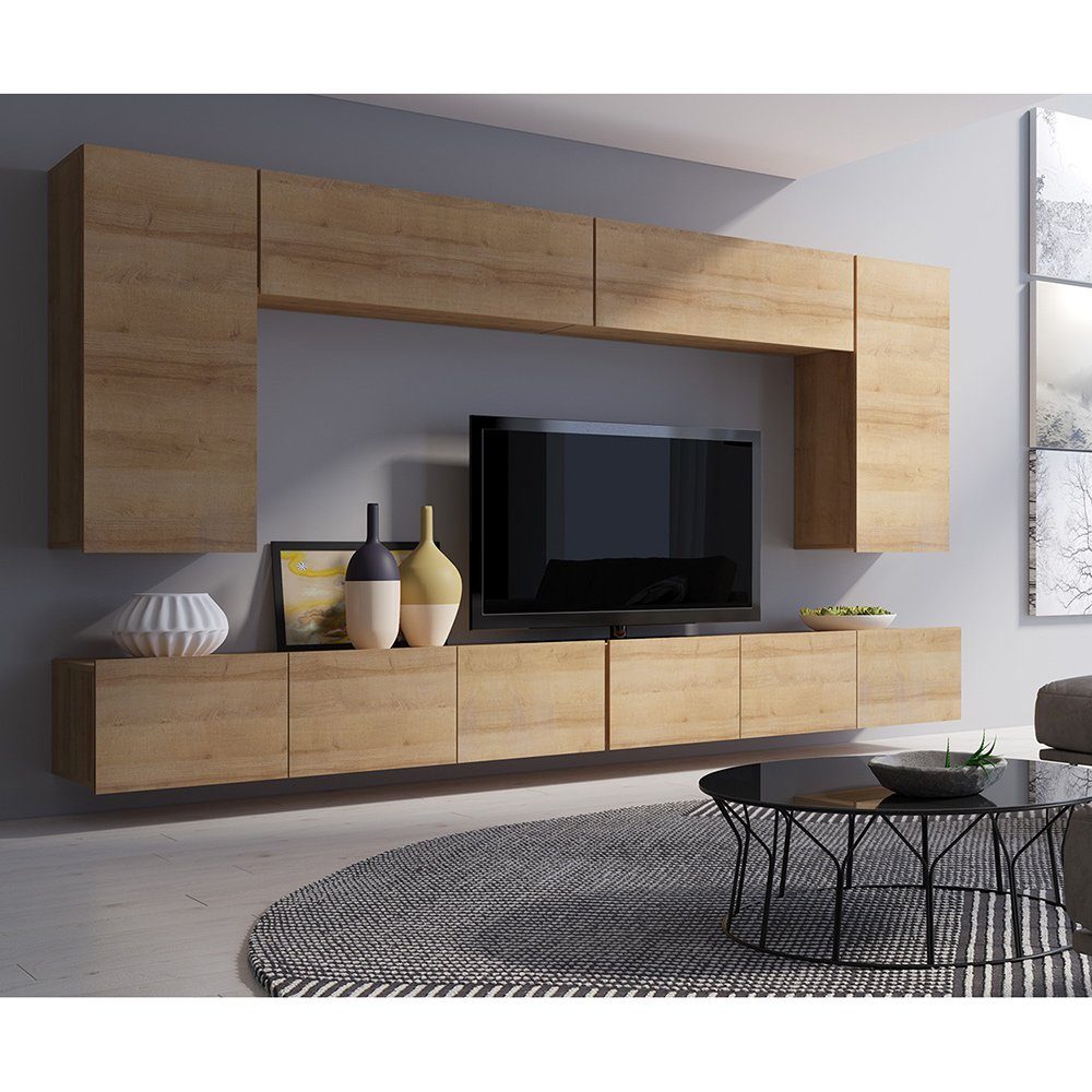 Lomadox Wohnwand CAIRNS-132, (6-St), in Eiche Nb., Modern, grifflos günstig online kaufen