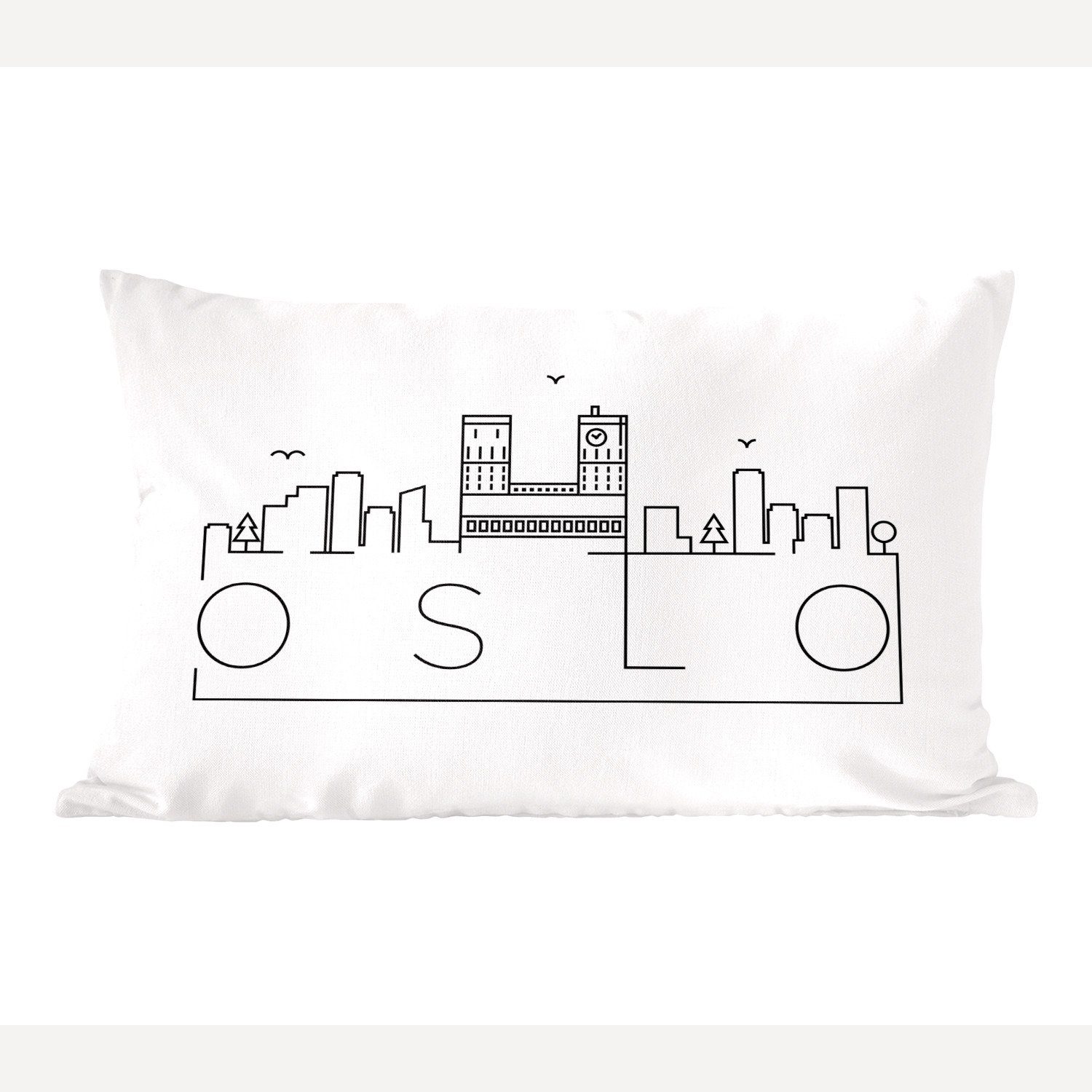MuchoWow Dekokissen Skyline "Oslo" schwarz auf weiß, Wohzimmer Dekoration, Zierkissen, Dekokissen mit Füllung, Schlafzimmer
