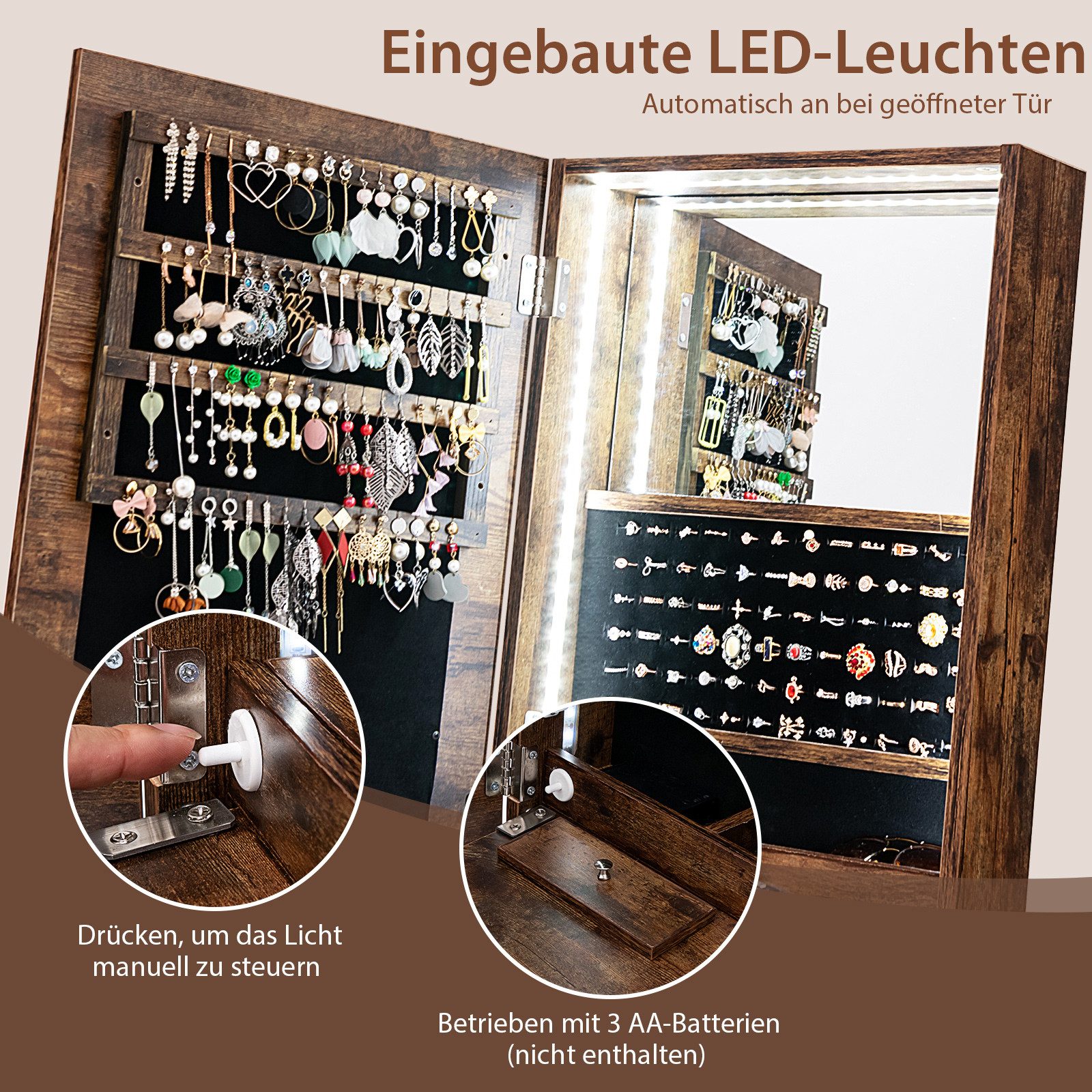 COSTWAY Schmuckschrank stehend,mit Spiegel, LED & günstig online kaufen