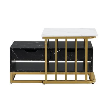 EXTSUD Couchtisch 2-teiliges Kaffeetisch-Set mit Schubladen und stylischer Oberfläche, Modernes 2-teiliges Kaffeetisch-Set mit Schubladen