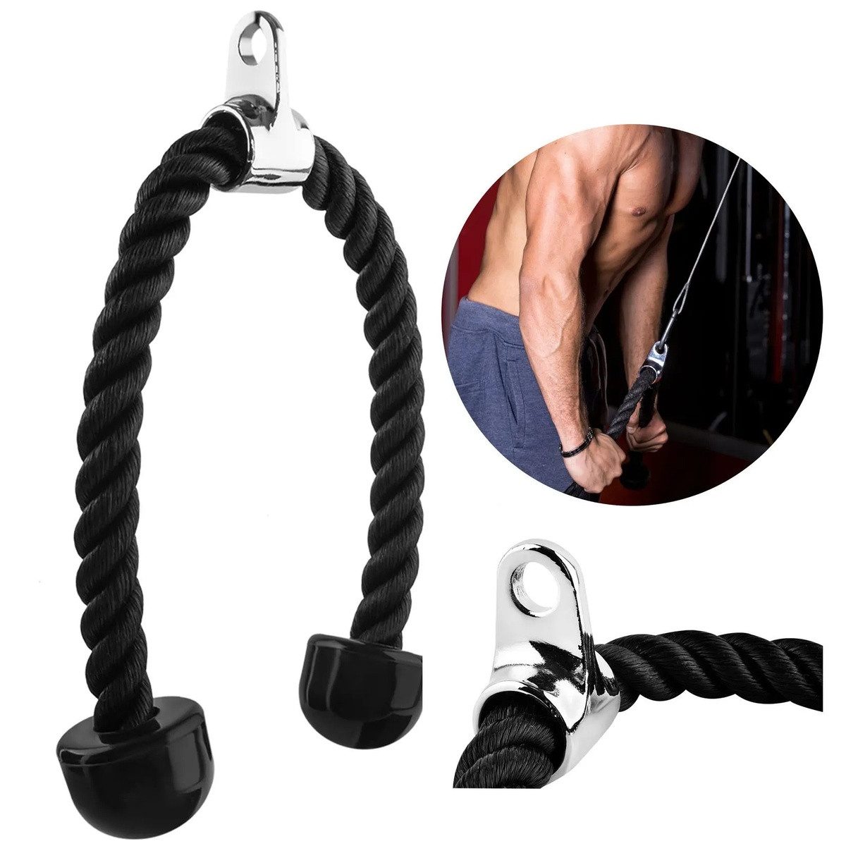 Wisam Mini-Heimtrainer Trizand Trizepsseil 70 cm für Kabelzug und Krafttraining