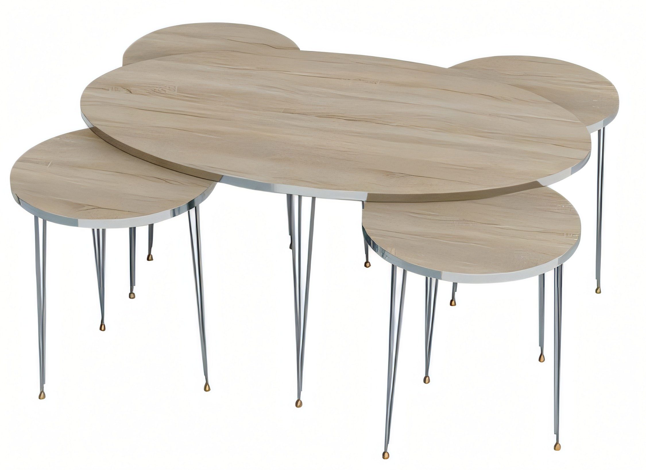 Xlmoebel Couchtisch Eleganter Holztisch in Braun mit ovaler Form und Beistelltischen (Couchtisch mit 4 Beistelltischen, 1-St., Couchtisch, 4x Beistelltische), Made in Europa