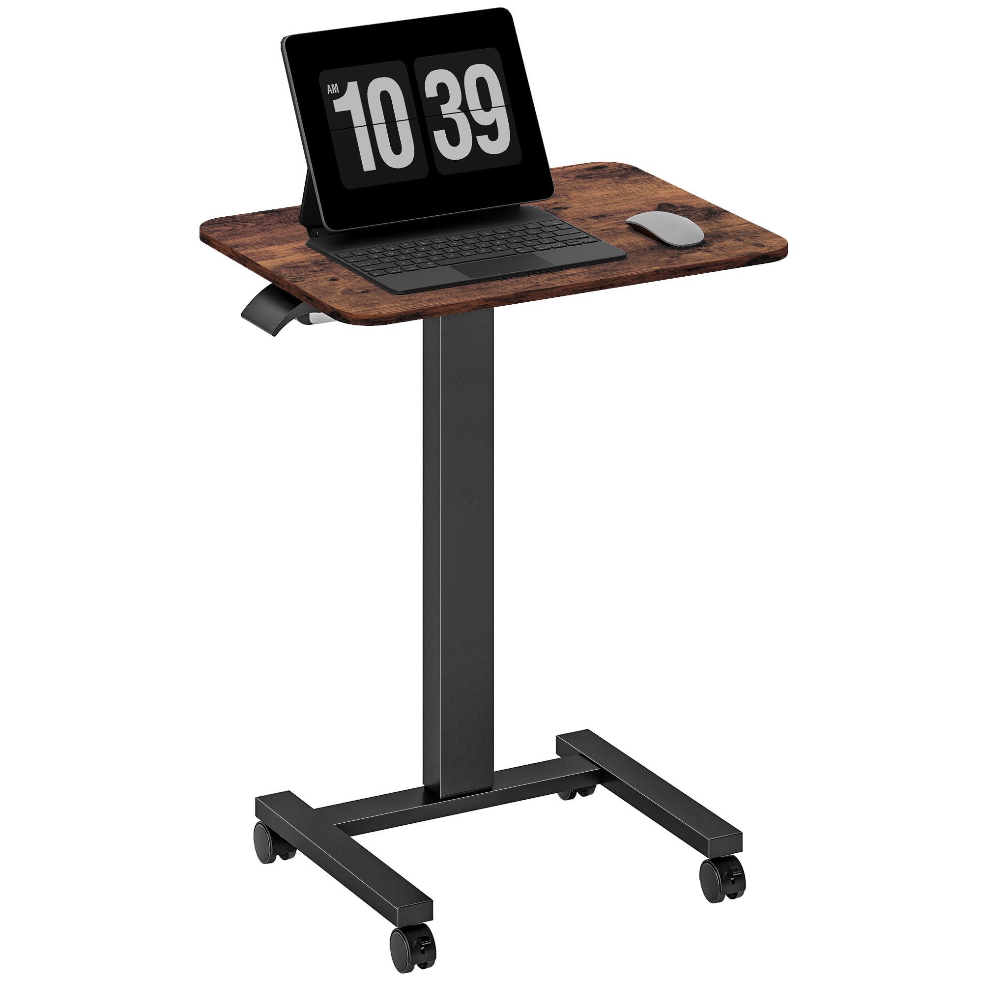 Vinsetto Schreibtisch Höhenverstellbarer Laptoptisch mit Rollen (Computertisch, 1-St., Arbeitstisch), Rustikal-Braun 65 x 48 x 68-108 cm