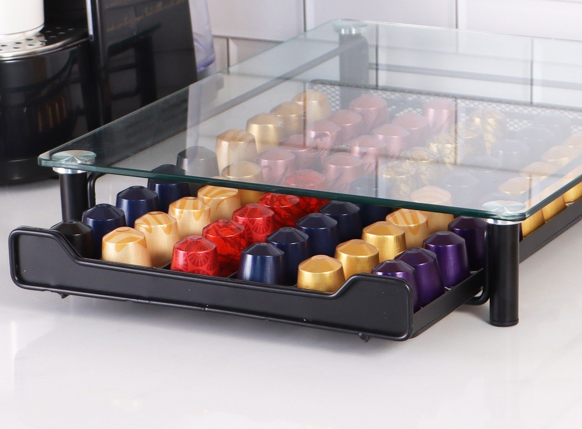 Cheffinger Kapselspender Kaffeekapsel Schublade für 60 Kapseln kompatibel mit Nespresso