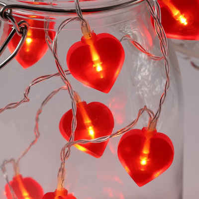 MARELIDA LED-Lichterkette LED Lichterkette Herzen 10 warmweiße LED Batteriebetrieb rot Valentinstag Liebe, 10-flammig