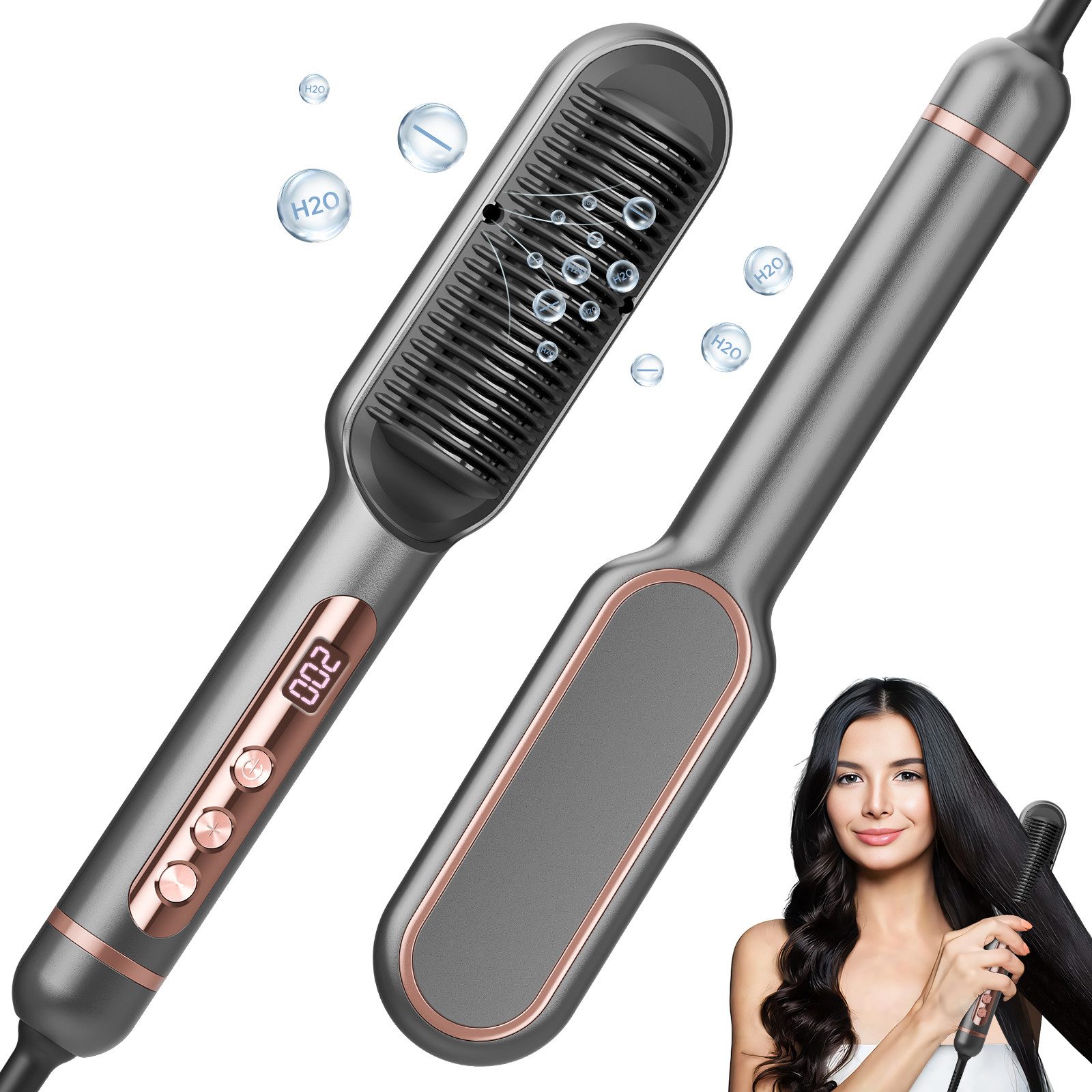 Glätteisen, Haarglättungsbürste, 2 in 1 Glätteisen & Haarbürste