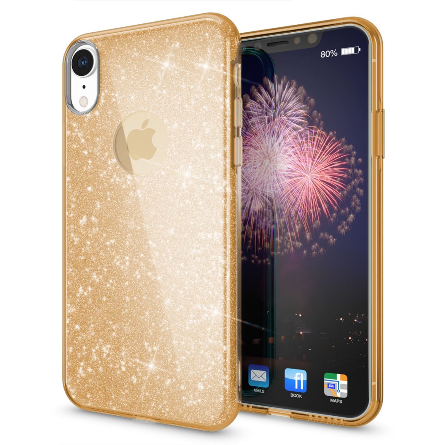Nalia Smartphone-Hülle Apple iPhone XR 15,5 cm (6,1 Zoll), Glitzer Silikon Hülle / Glänzender Hybrid Schutz / Stoßfest & Robust