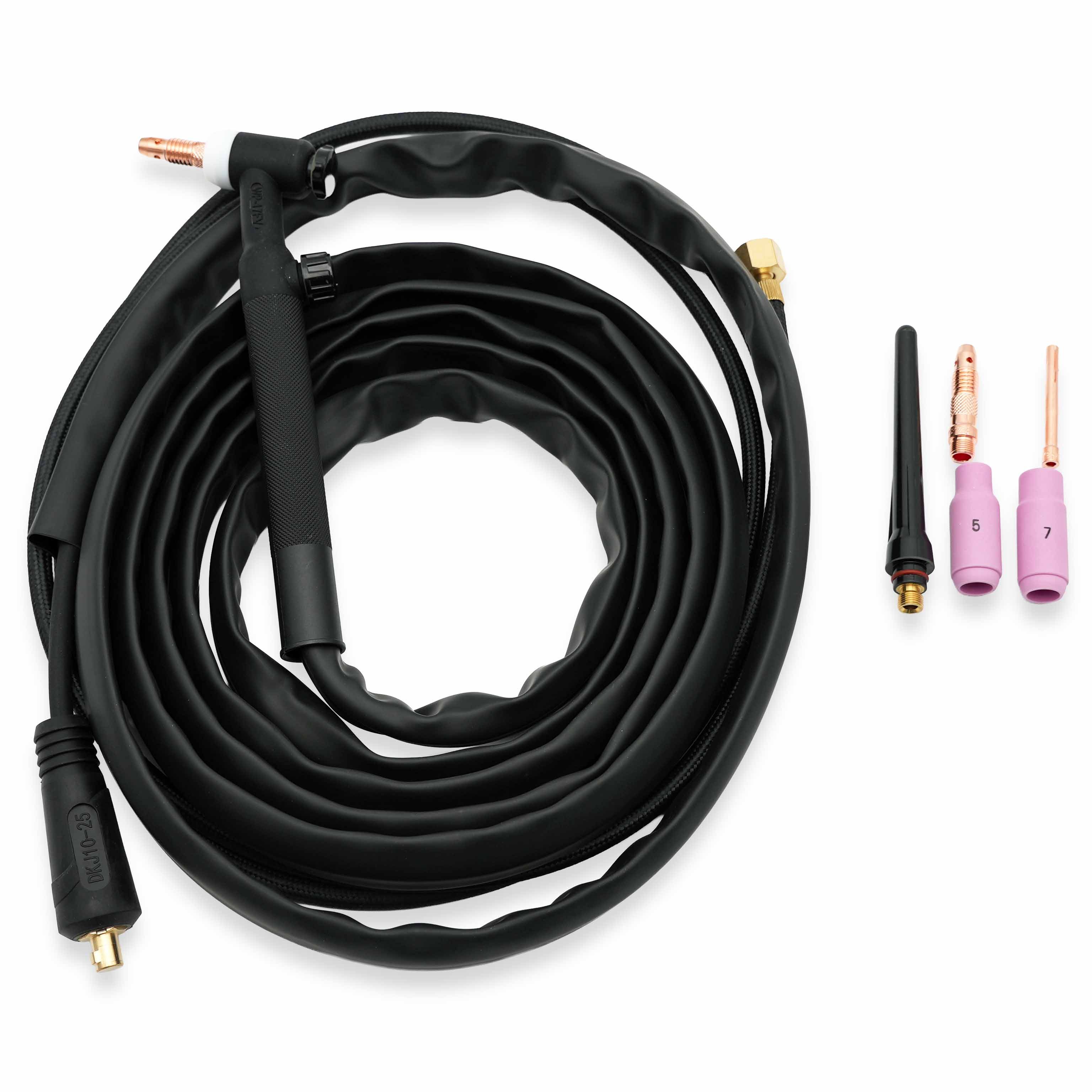 WELDINGER Inverterschweißgerät WIG-Schlauchpaket SR 17 V/ 4 m/9 mm Lift Arc externe Gassteuerung, Drehventil am Griffstück, Gasschlauch mit 1/4" Überwurfmutter