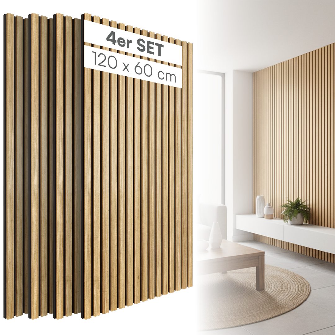 skølm 3D Wandpaneel Rune, Akustikpaneel Holzoptik, BxL: 60x120 cm, 0,72 qm, (4-tlg) hochwertige 3D Lamellenwand schallabsorbierend