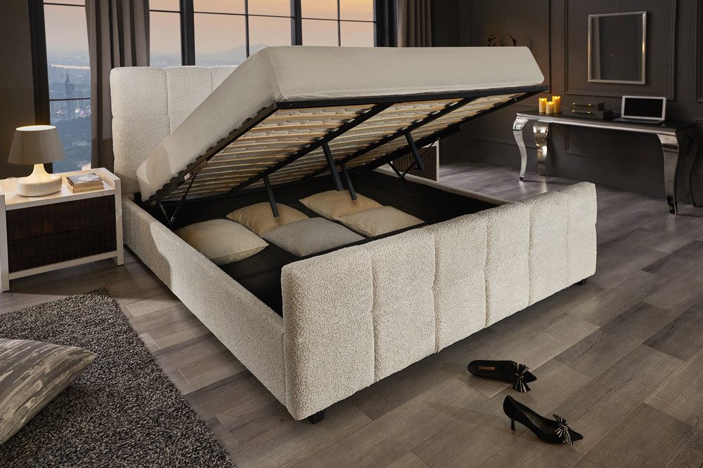 riess-ambiente Boxbett PRESTIGE 180x200cm creme Bouclé – mit Bettkasten & Kopfteil gepolstert (Einzelartikel, 1-St), Teddystoff-Optik, Stauraum unter der Liegef – Bild 4 von 5