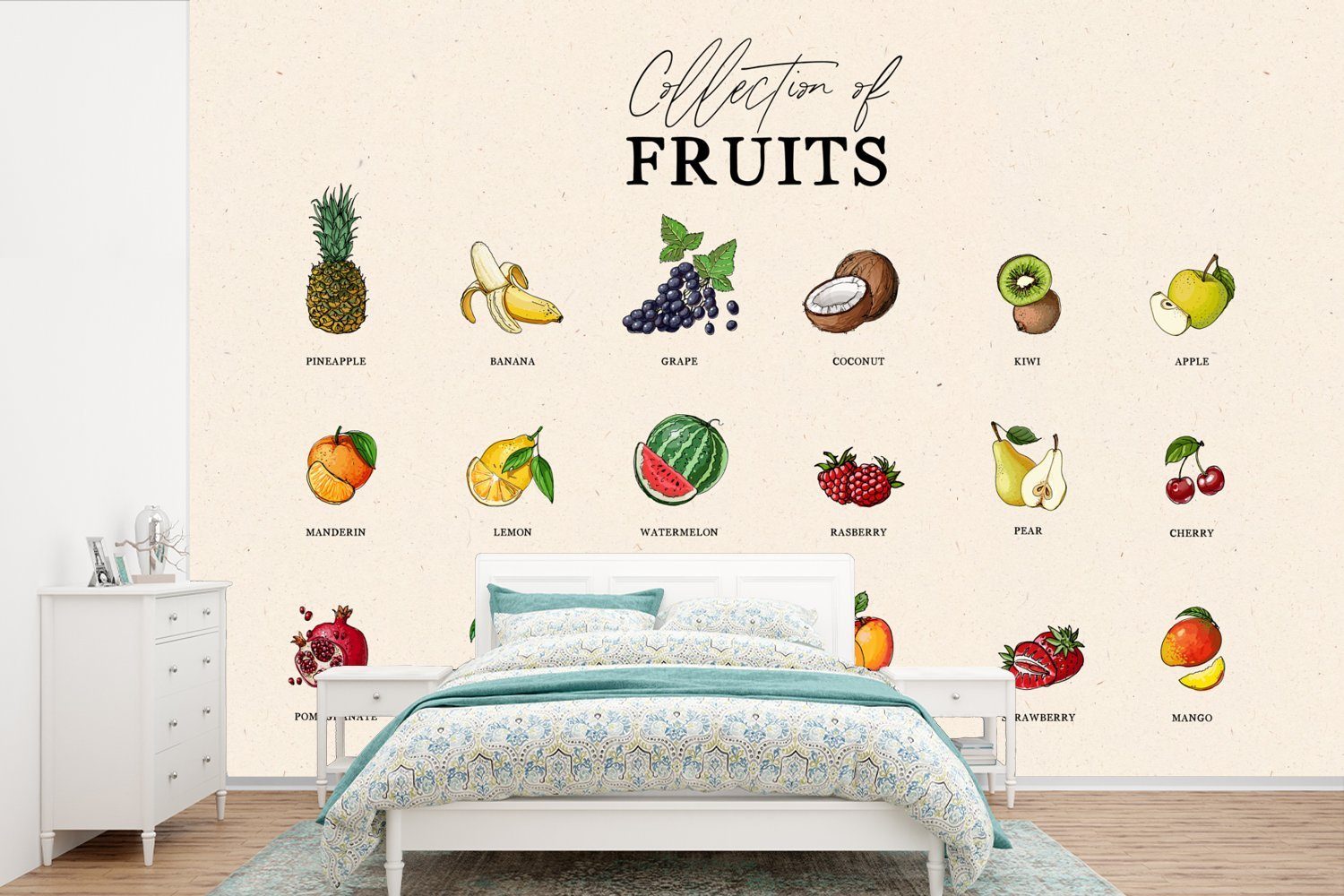 MuchoWow Fototapete Obst - Lebensmittel - Küche, Matt, bedruckt, (6 St), Wallpaper für Wohnzimmer, Schlafzimmer, Kinderzimmer, Vinyl Tapete