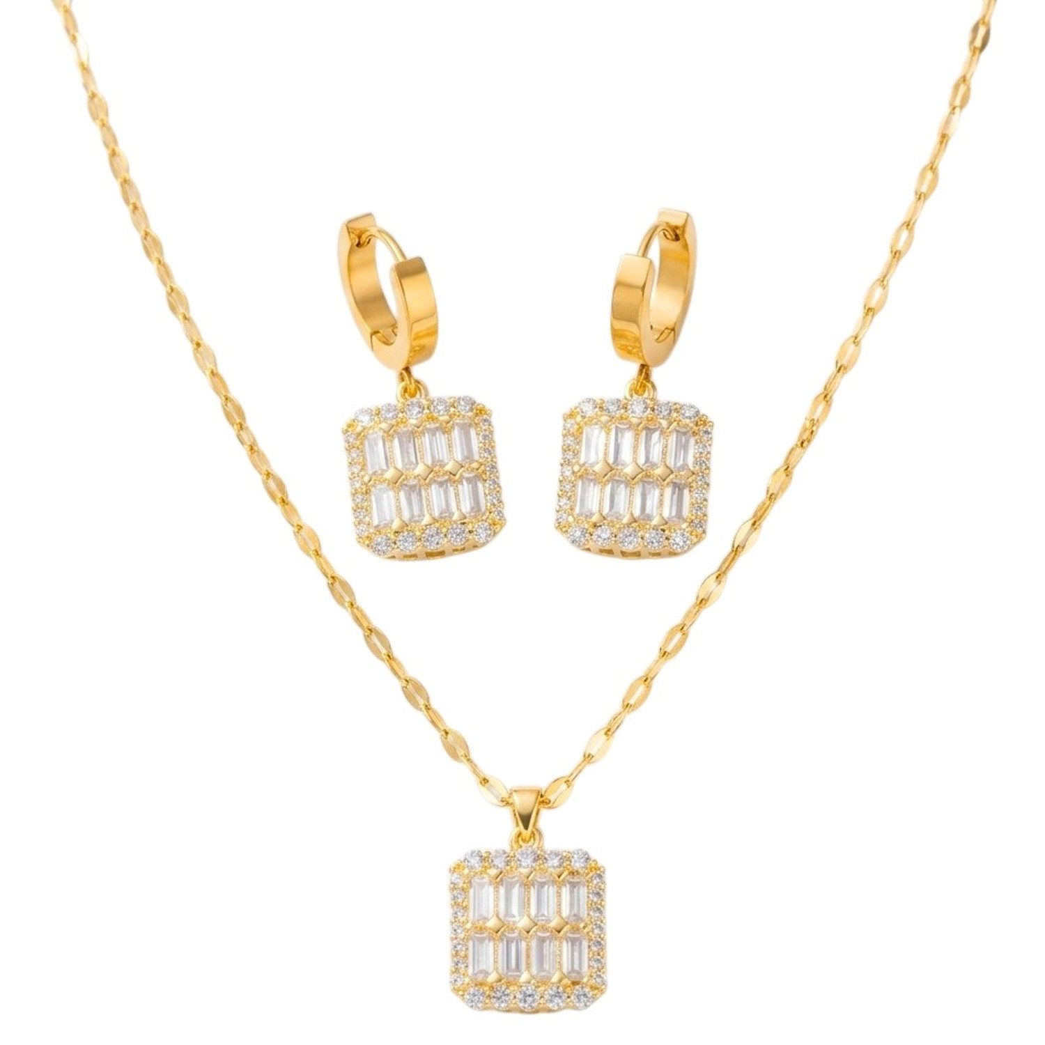 KARMA Schmuckset Damen Edelstahl Kristalle Gold Ohrringe in Schmuckbox (Ohrschmuck, 3-tlg., wasserfest hypoallergen rostfrei Damenhalskette), Halskette verstellbar Geschenk für Sie