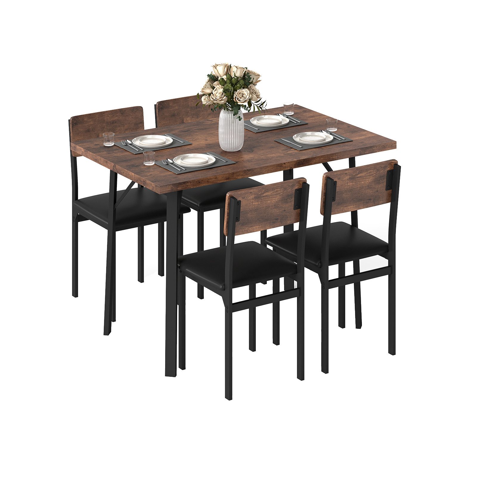 COSTWAY Essgruppe, (5-tlg), Küchentisch & 4 Kunstleder Polsterstühle mit Me günstig online kaufen