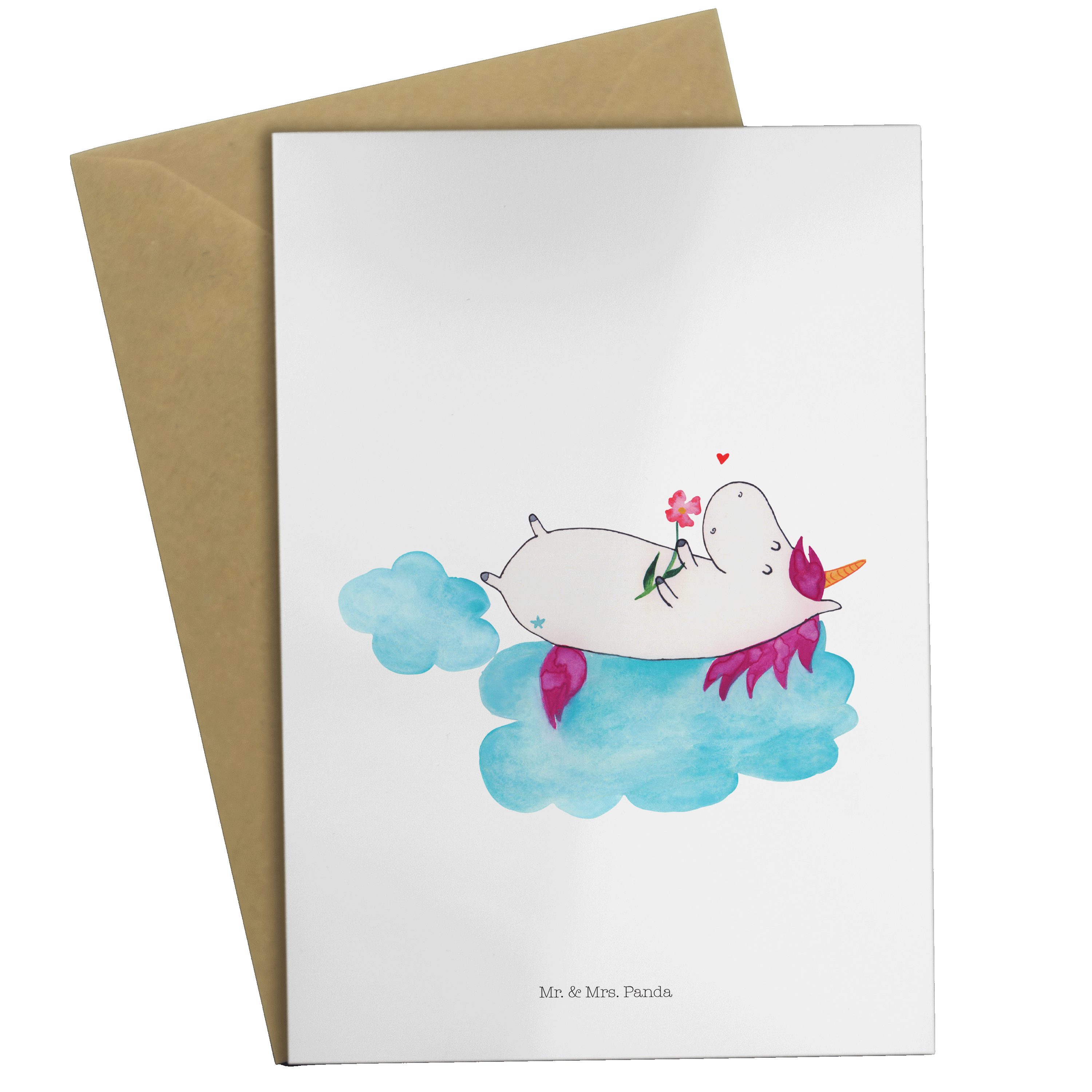 Mr. & Mrs. Panda Grußkarte Einhorn verliebt auf Wolke - Weiß - Geschenk, Einhörner, Hochzeitskar