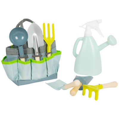 Small Foot Spielzeug-Gartenset small foot Gartentasche mit Gartenwerkzeug, (Gartenwerkzeug mit Tasche, 8-tlg., mit 6 verschiedenen Handwerkzeugen aus robustem Metall), naturbelassenen Holzgriffen