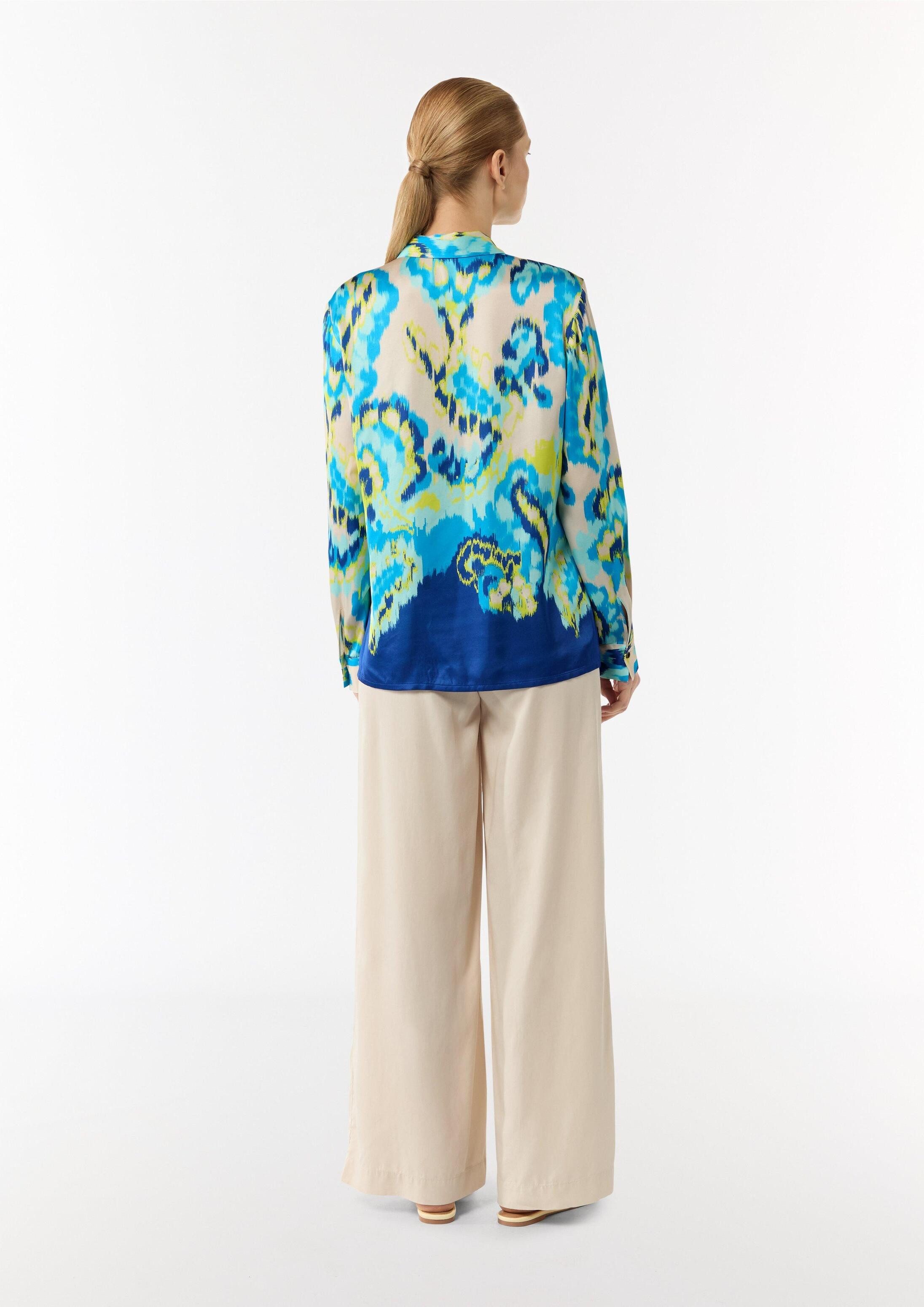 comma Langarmbluse Bluse Satinbluse mit Hemdkragen und All-over-Print
