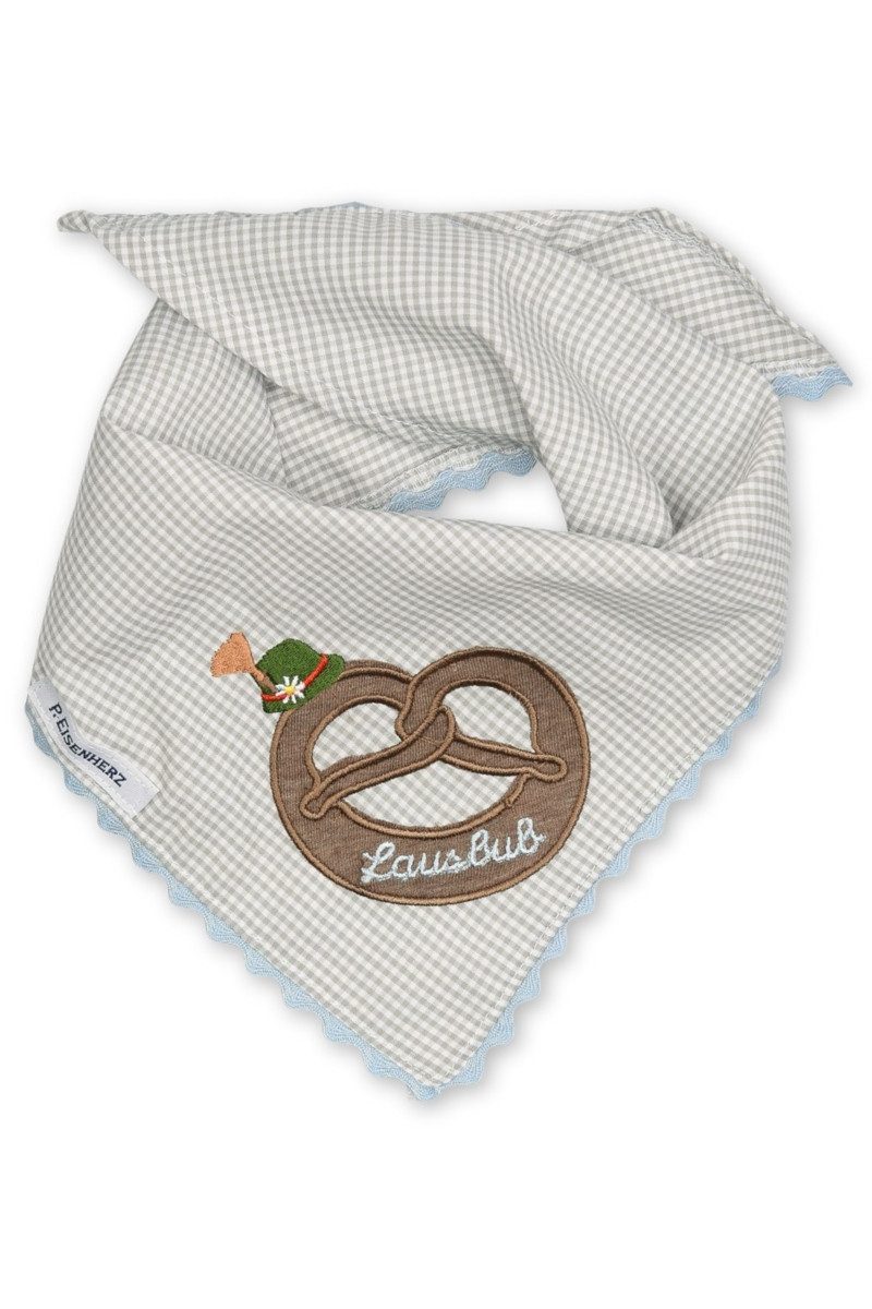 P.Eisenherz Schmuckset Babytuch - BREZEL MIT HUT/KARO - hellblau, grau, salbei