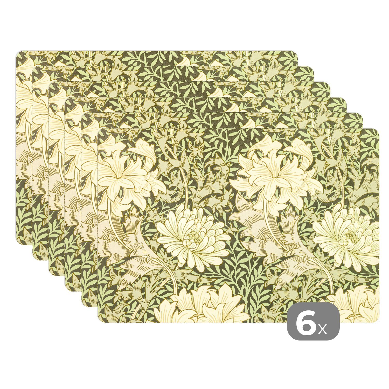 Platzset, Rosen - Blumen - Grün - William Morris, MuchoWow, (6-St), Platzset, Platzdecken, Platzmatte, Tischmatten, Schmutzabweisend | Tischsets