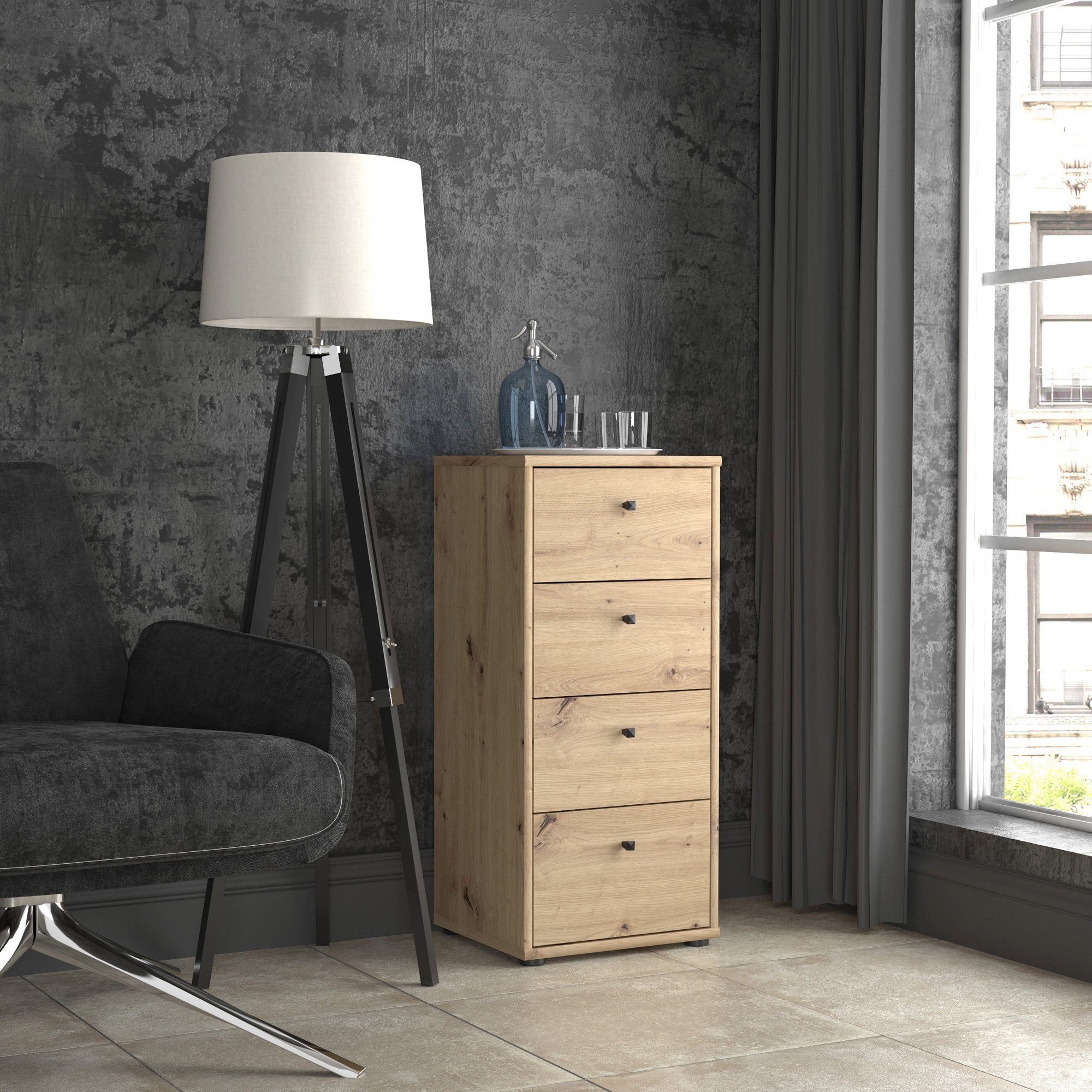 Newroom Kommode Artisan Eiche 39 cm, Kommode Artisan Eiche Modern Sideboard Highboard Büro