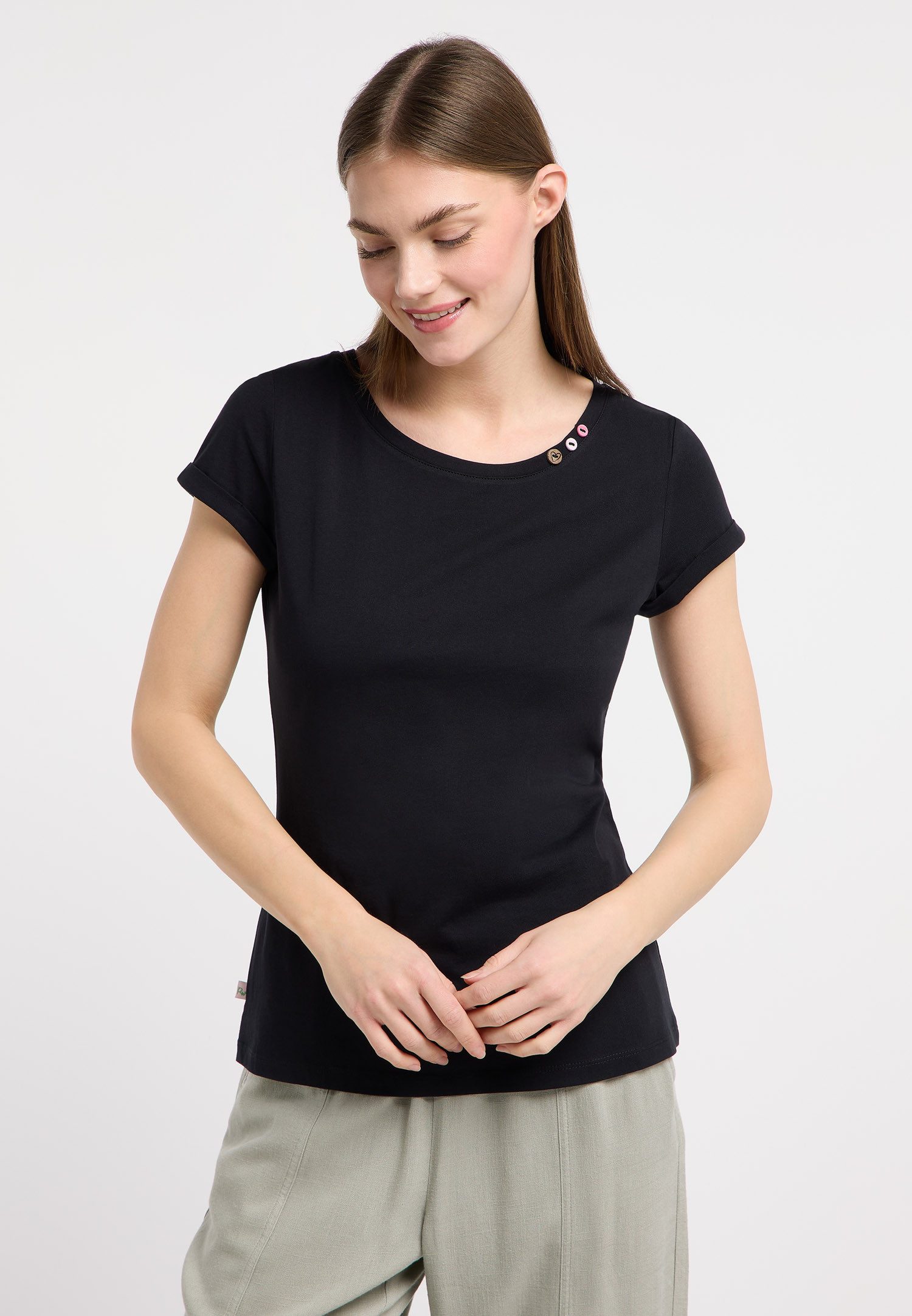 Ragwear Kurzarmshirt FLLORAH GOTS Bestseller aus Single Jersey mit softem Finish und Knöpfen