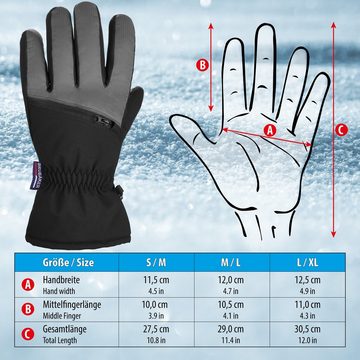 BRUBAKER Skihandschuhe Wasserdicht & Winddicht mit Reißverschluss Tasche Winterhandschuhe für Herren und Damen - Extra Warme Snowboardhandschuhe - Thermo Handschuhe für Snowboard - Schwarz Grau