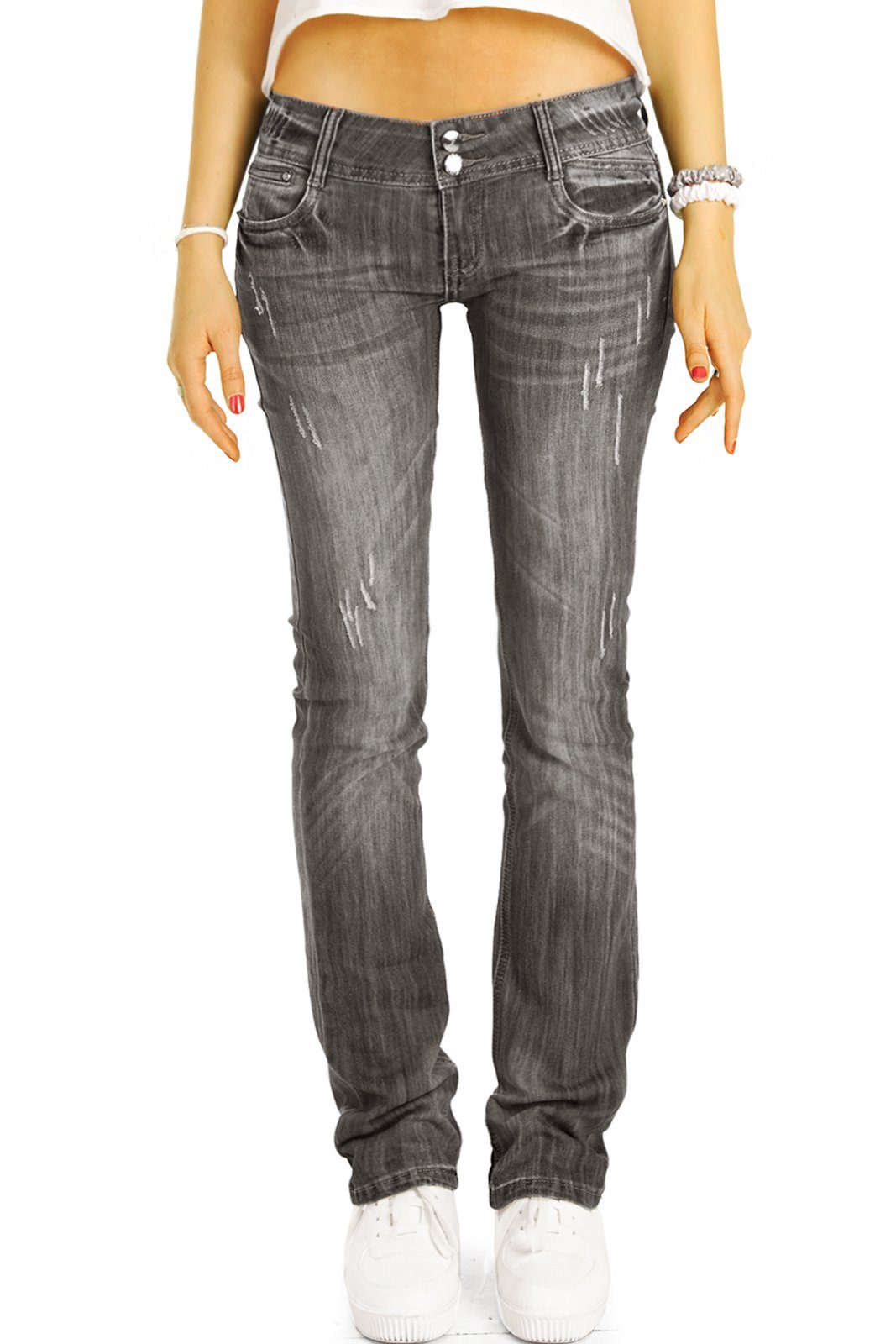 be Hüfthose waist gerade low 5-pocket Straight-Jeans j137p-straight geschnittene styled Damenjeans, grau