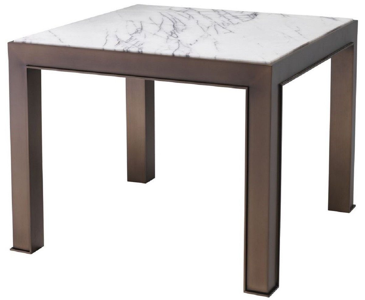 Casa Padrino Beistelltisch Luxus Beistelltisch Antik Messingfarben / Weiß / Lila 65 x 65 x H. 51,5 cm - Edelstahl Tisch mit Marmorplatte - Möbel - Luxus Möbel