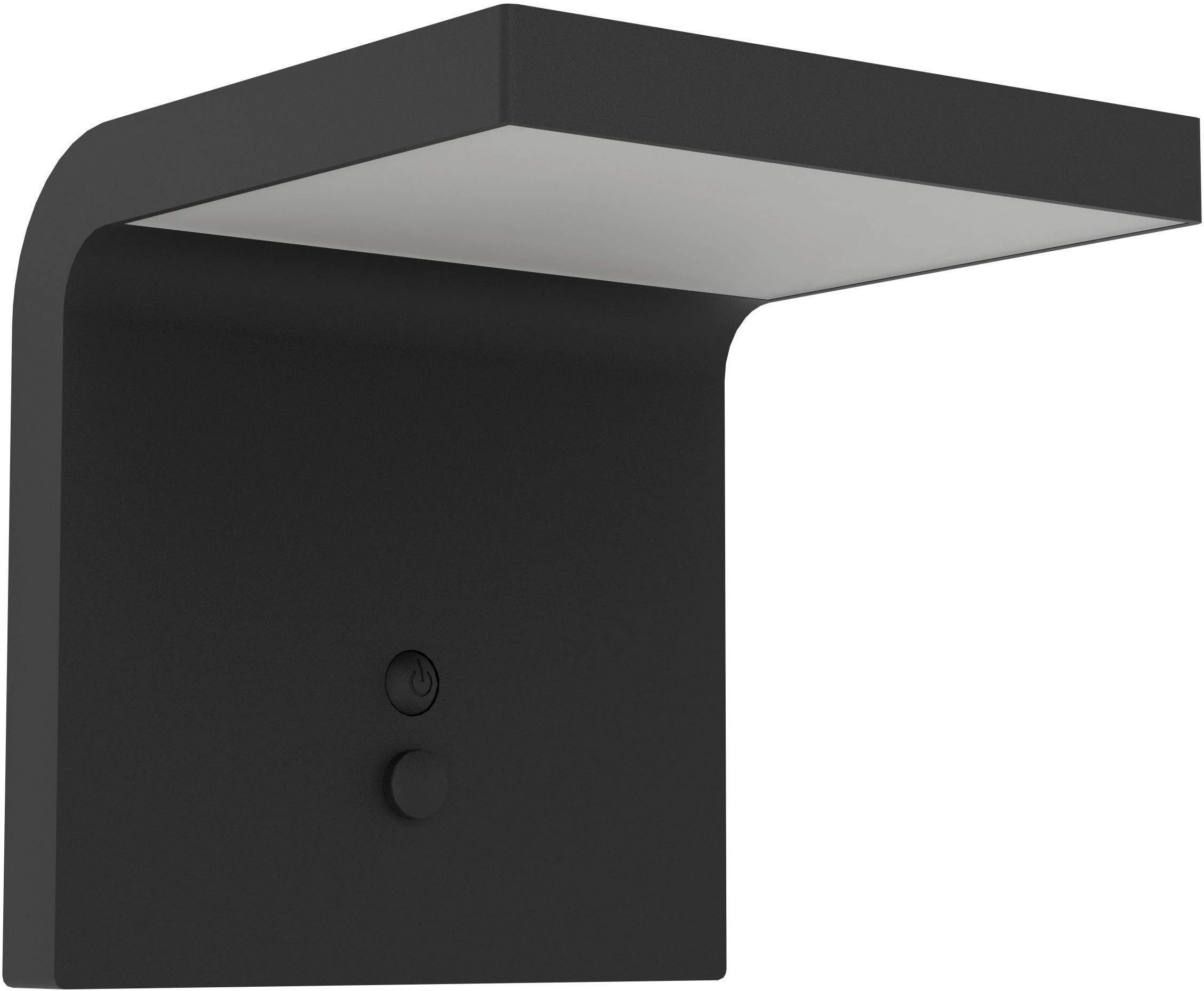 EGLO LED Solarleuchte Spiante Wandlampe, Solarlampe, Außenlampe aus Kunststoff, IP44, Lampe, Bewegungsmelder, LED fest integriert, Neutralweiß, Solarleuchte - L14 x H14 x AL14 cm - schwarz - 6,5W inkl.