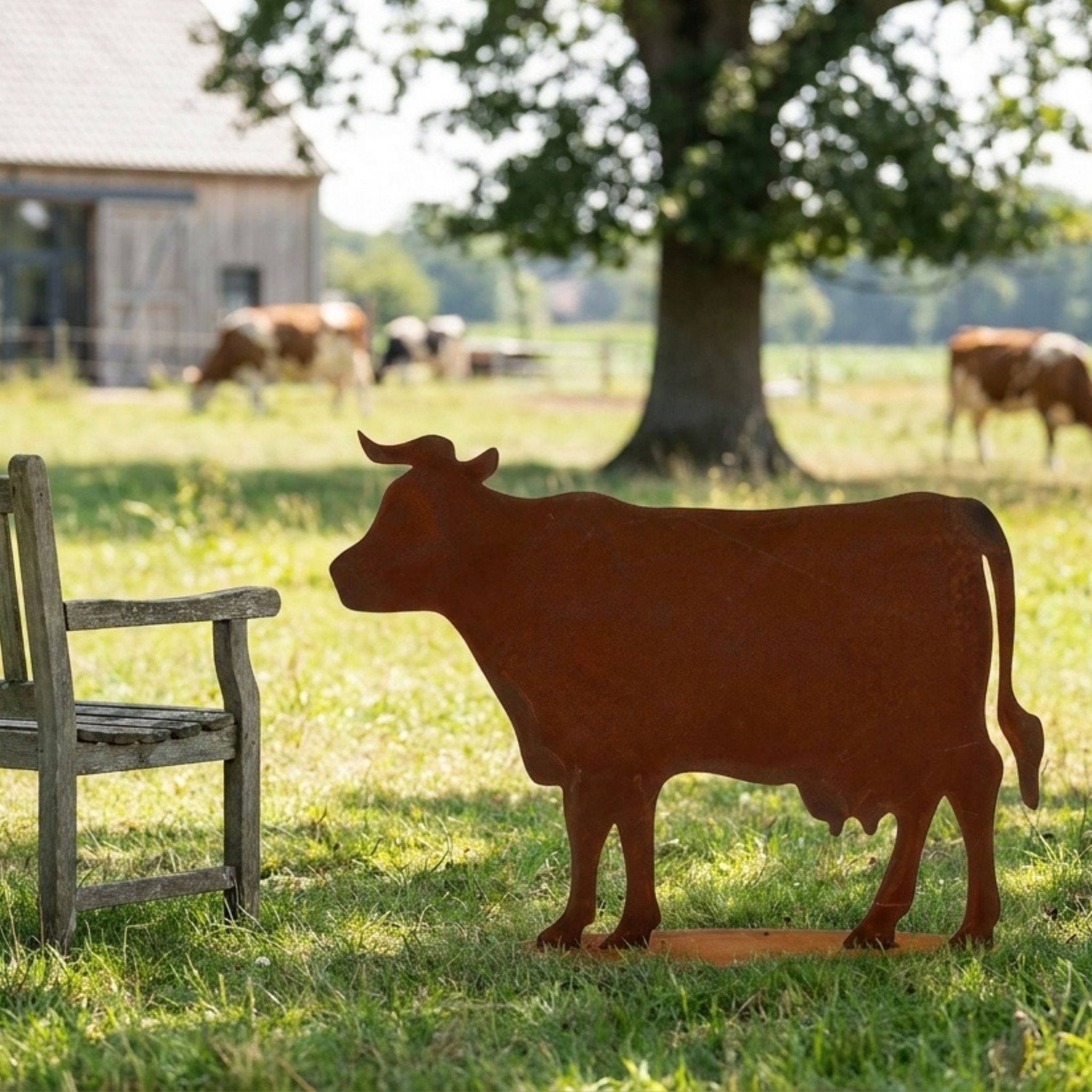 Rostikal Gartenfigur Kuh Edelrost – Gartendeko Metall, wetterfest, Echter Rost - Cortenstahl