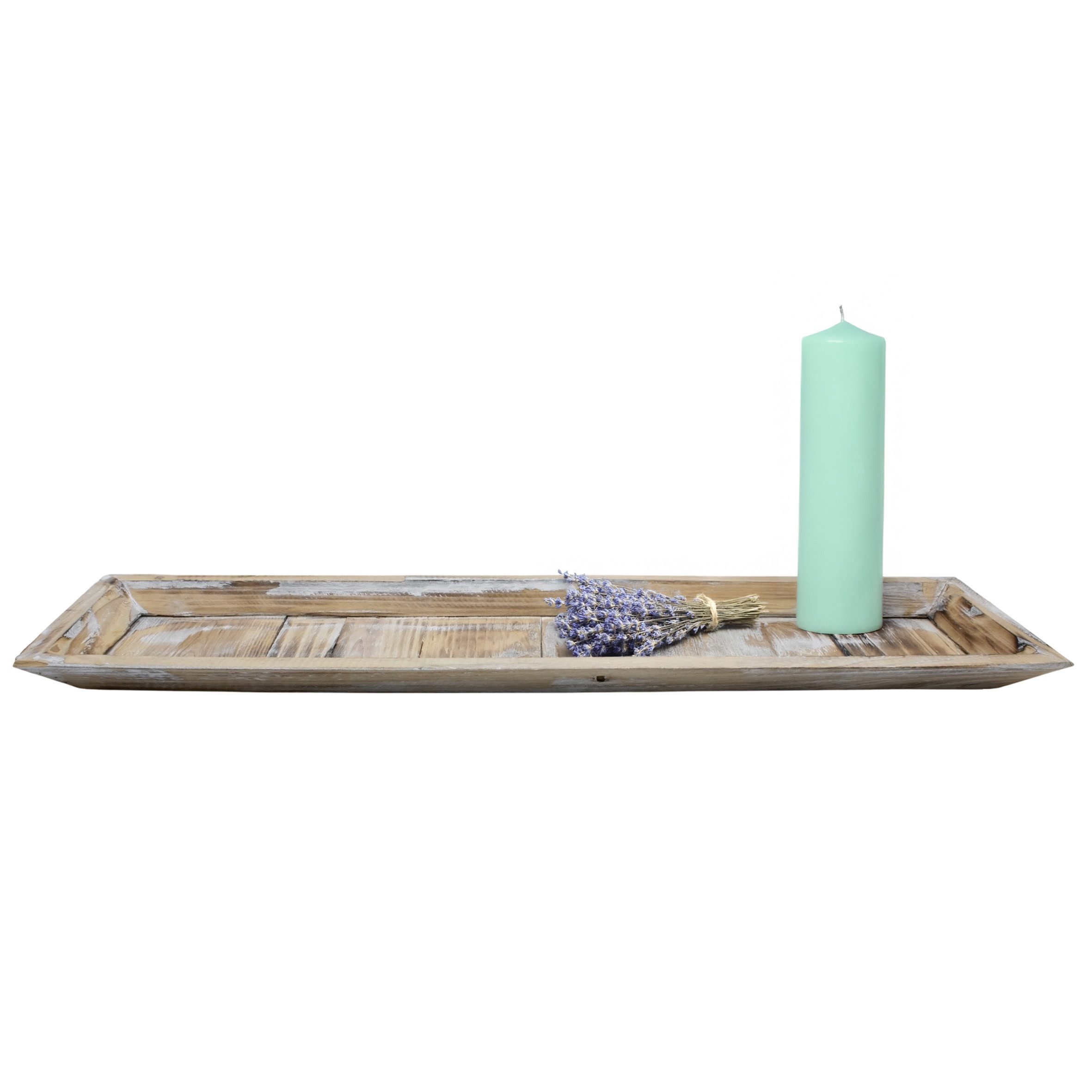 Spetebo Kerzentablett XL Holztablett shabby weiß - 60 x 16 cm (Anzahl, 1 St., Stück), mit erhöhtem Rand
