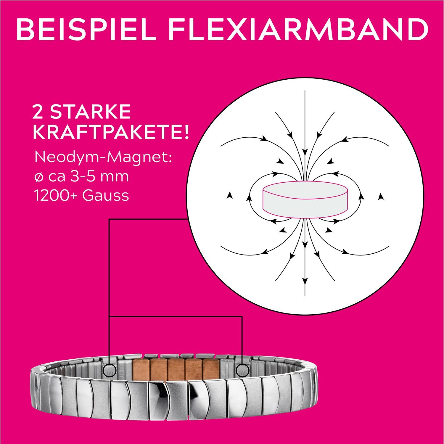 MAGNETIX WELLNESS Edelstahlarmband Flexi-Magnetarmband Matt-Glanz Design