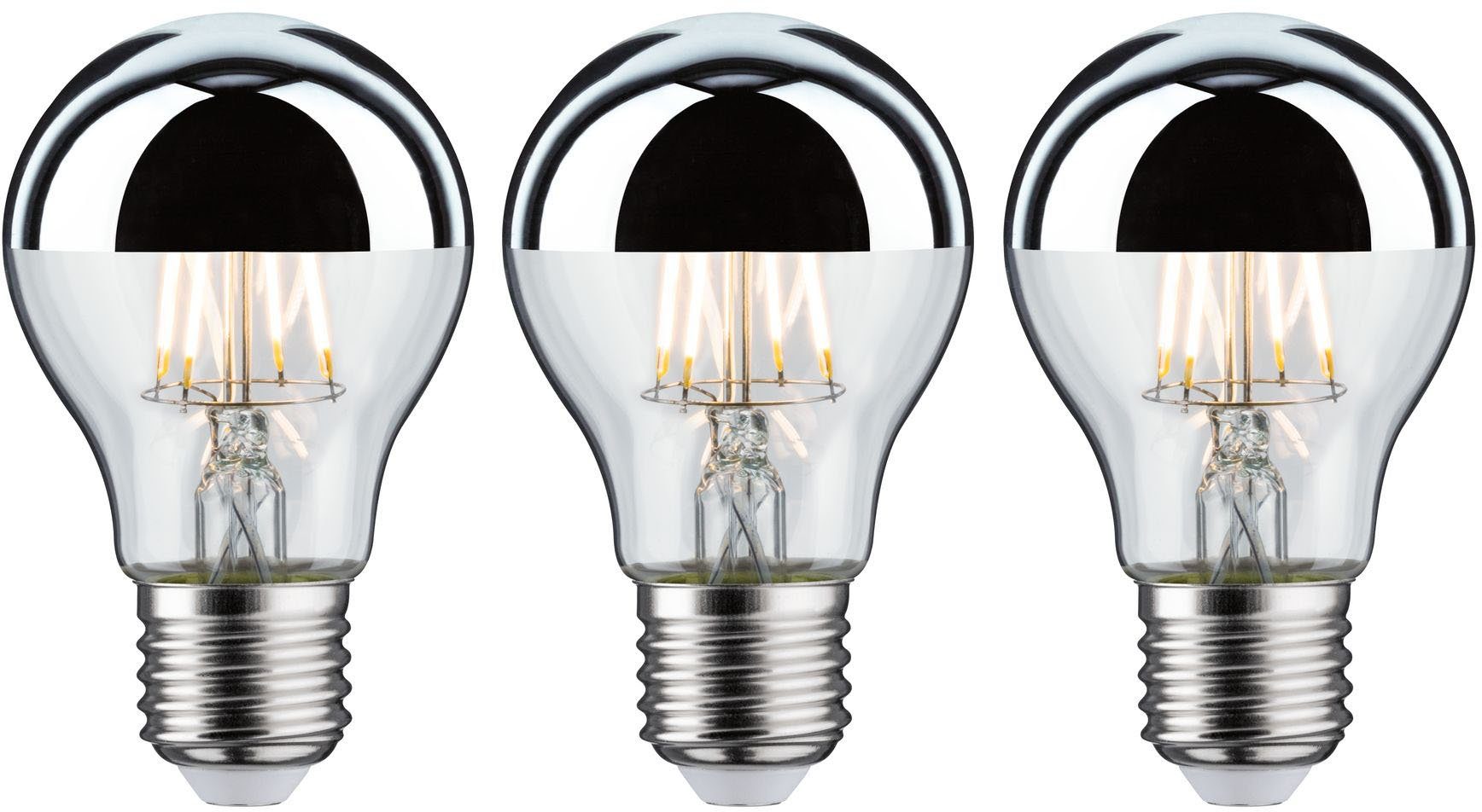 Paulmann LED-Leuchtmittel 3er Pack 6,5W Kopfspiegel E27 2700K silber, E27, 3 St., Warmweiß | Leuchtmittel