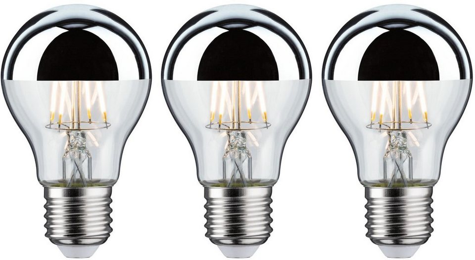 Paulmann LED-Leuchtmittel 3er Pack 6,5W Kopfspiegel E27 2700K silber, E27, 3  St., Warmweiß