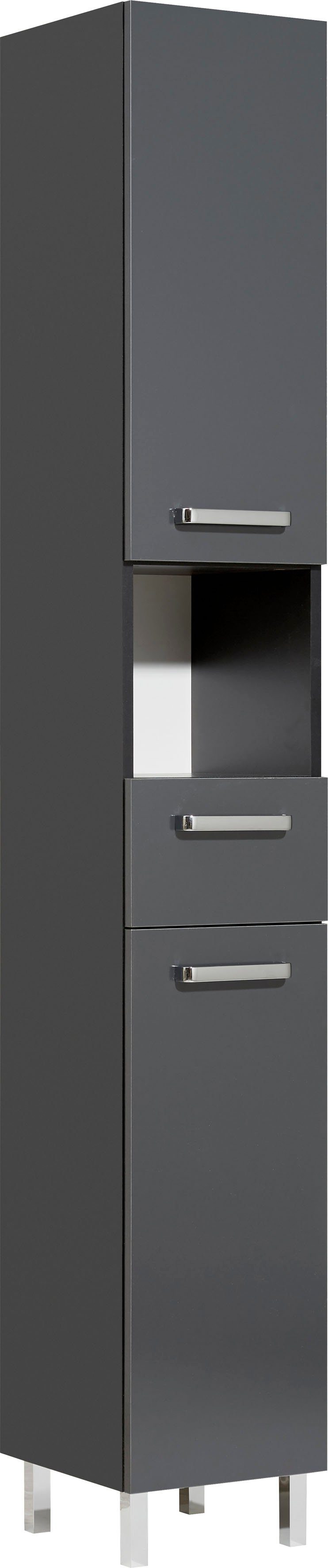 Saphir Hochschrank Quickset Badschrank 30 cm breit, 2 Türen, 1 Nische, 1 Schublade Badezimmer-Hochschrank inkl. Türdämpfer, Griffe in Chrom glänzend