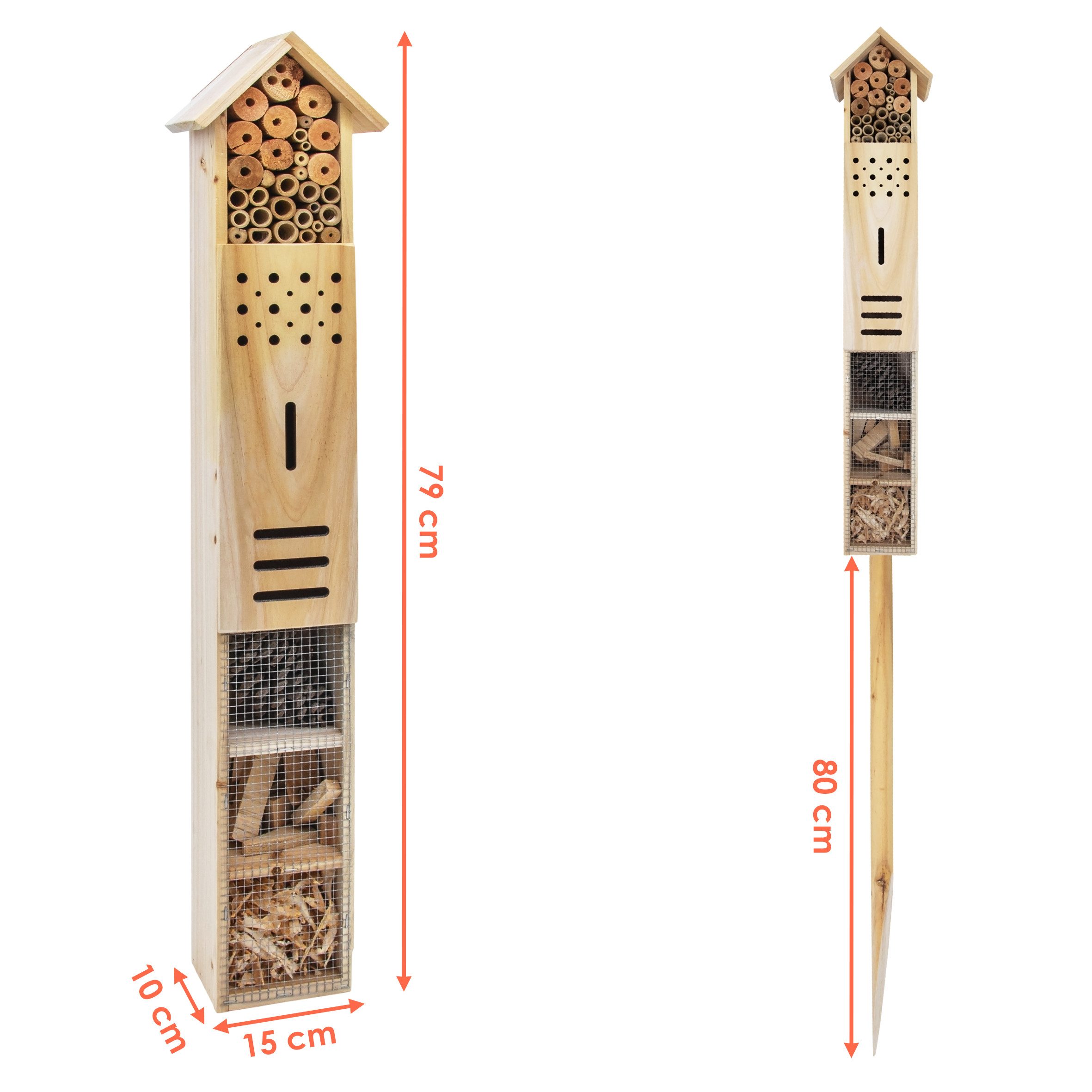 Spetebo Insektenhotel Insektenhotel mit Erdspieß - 79 cm, (Komplett-Set, 2-St., Insektenhotel mit Erdspieß), Nisthilfe Unterschlupf