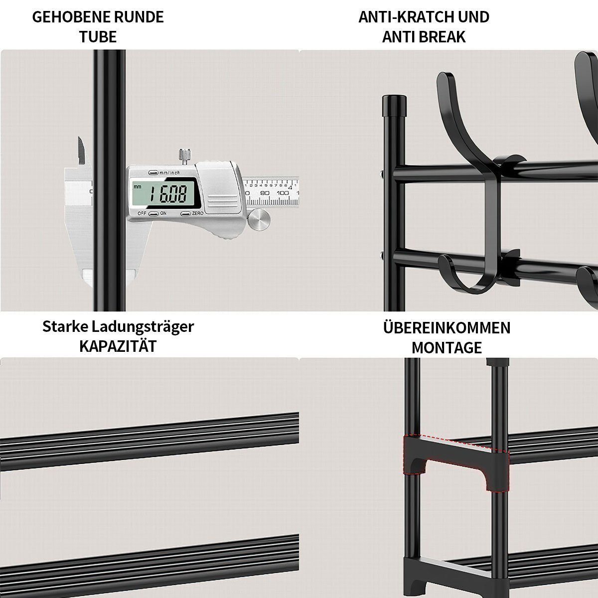 POPOLIC Garderobenständer Cloak Rack, Shoe Bench, 3-in-1-Schrank für den Eingangsbereich, (Kleiderständer fürs Schlafzimmer, mit 8 Doppelhaken, 4 Schichten), Multifunktionaler Taschenständer, bodenstehender Schuhständer