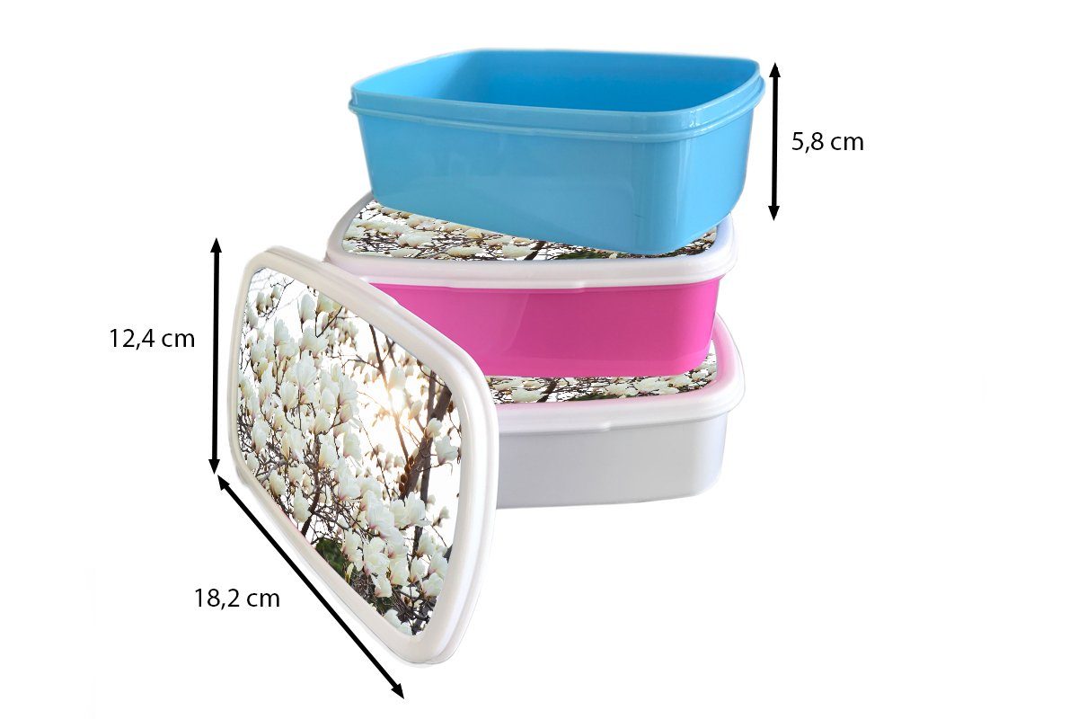 MuchoWow Lunchbox Weiße Kunststoff, voller und für Erwachsene, für Blüte, Kinder Brotdose, und Brotbox (2-tlg), Jungs Magnolienblüten Mädchen in