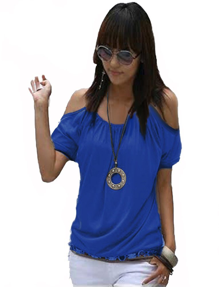 Mississhop Kurzarmshirt Damen Trägertop Shirt Baumwolle T-Shirt Blau Nata