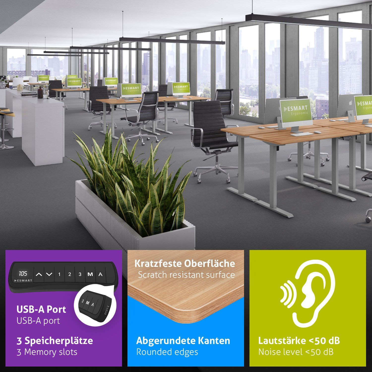 ESMART Schreibtisch ESMART Germany, ETX-121 Elektrisch höhenverstellbarer Schreibtisch
