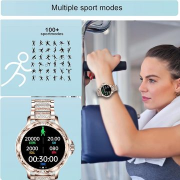 MiGuoLeyu Smartwatch (1,2 Zoll, Android, iOS), Damen mit Telefonfunktion, 1,2" Fitnessuhr Damen mit Schlafmonitor