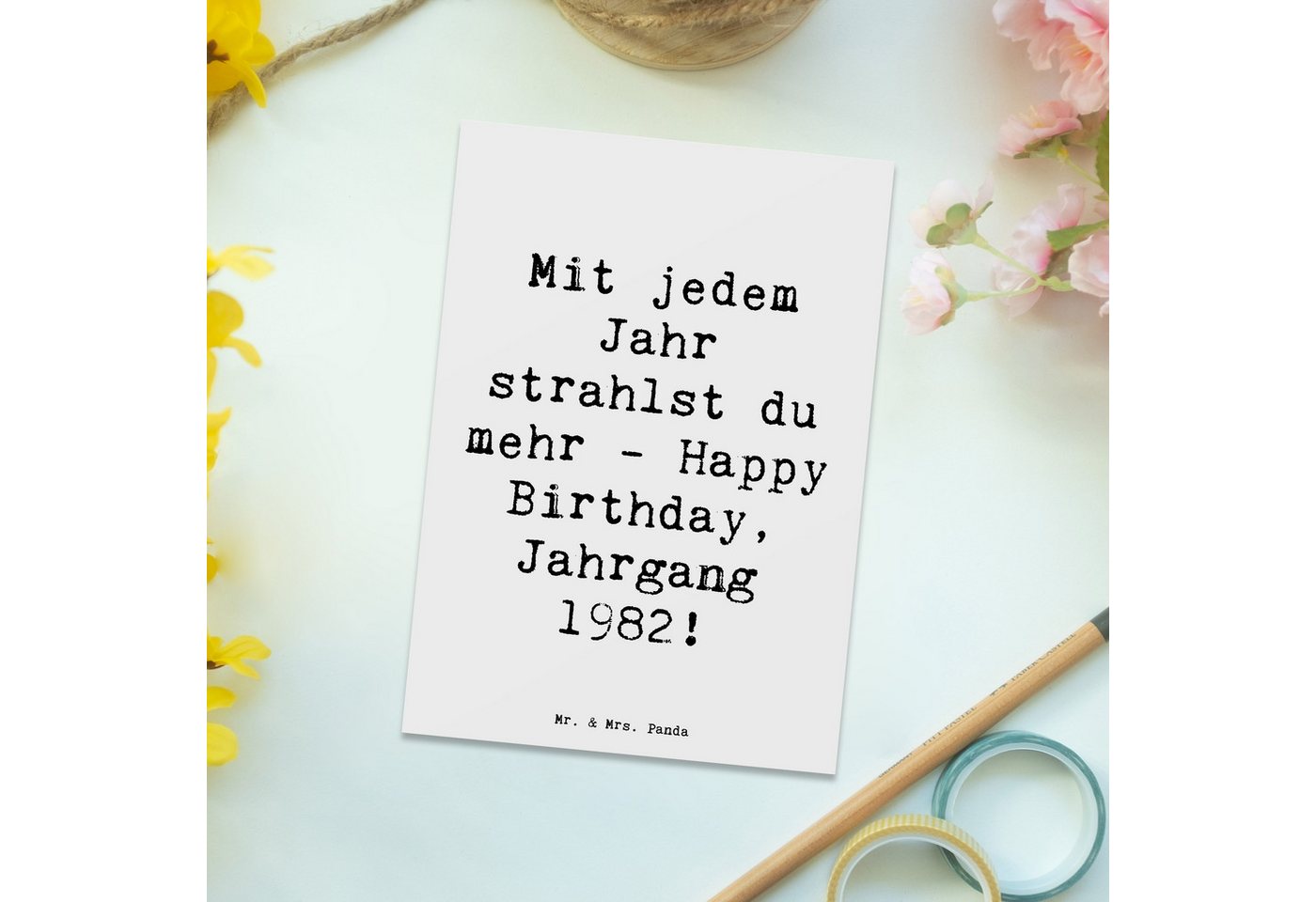Thumbnail - Mr. & Mrs. Panda Postkarte Spruch 1982 Geburtstag Glanz - Weiß - Geschenk, Geburtstagswünsche, M
