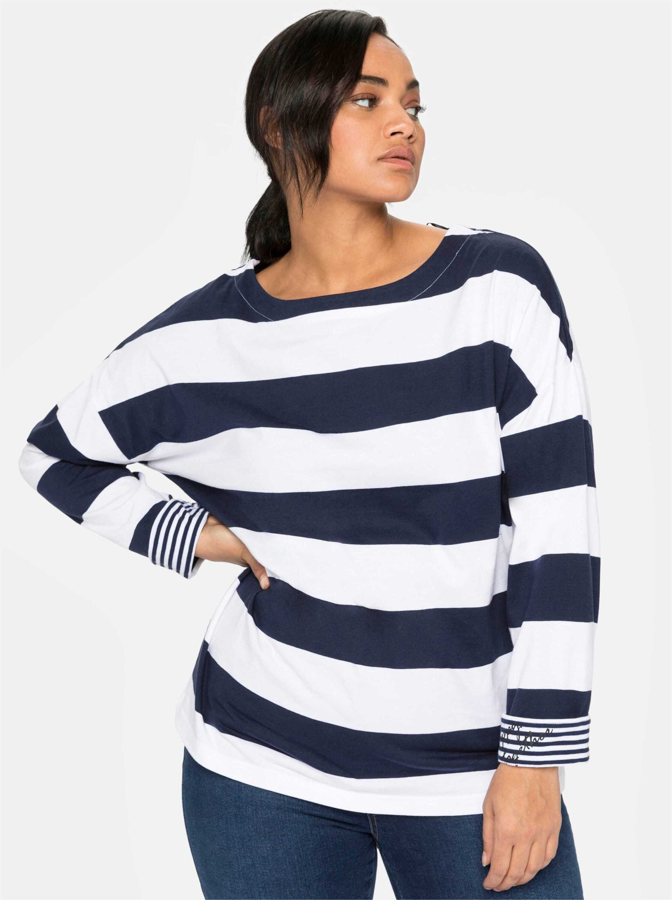 Sheego T-Shirt Langarmshirt Langarm mit Blockstreifen und U-Boot-Ausschnitt günstig online kaufen