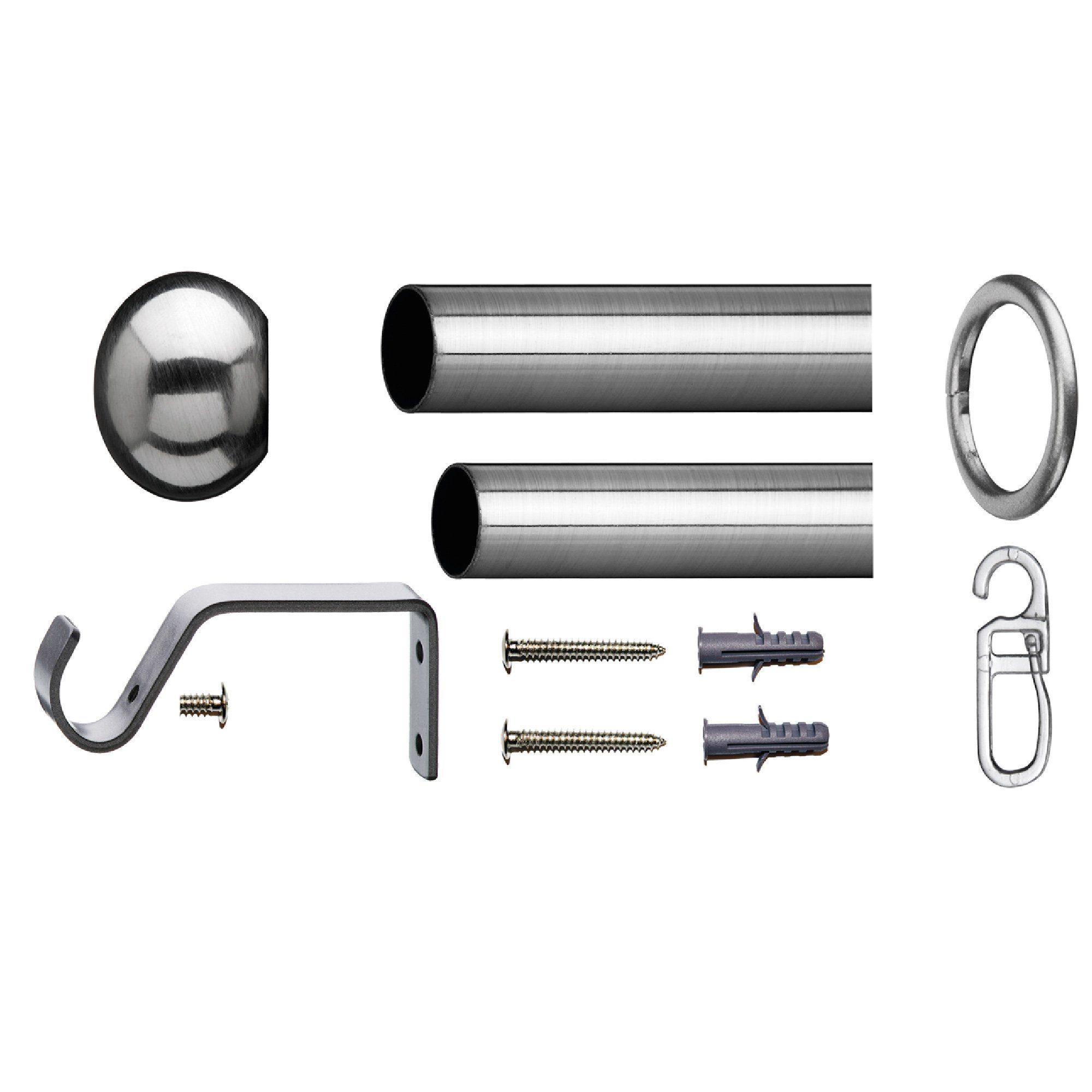 Bestlivings Gardinenstange Stilgarnitur-Set 120-230cm, Ø 19 mm, 1-läufig, ausziehbar, verschraubt, Edelstahl, Komplettset inkl. Zubehör & Montageanleitung, pflegeleicht