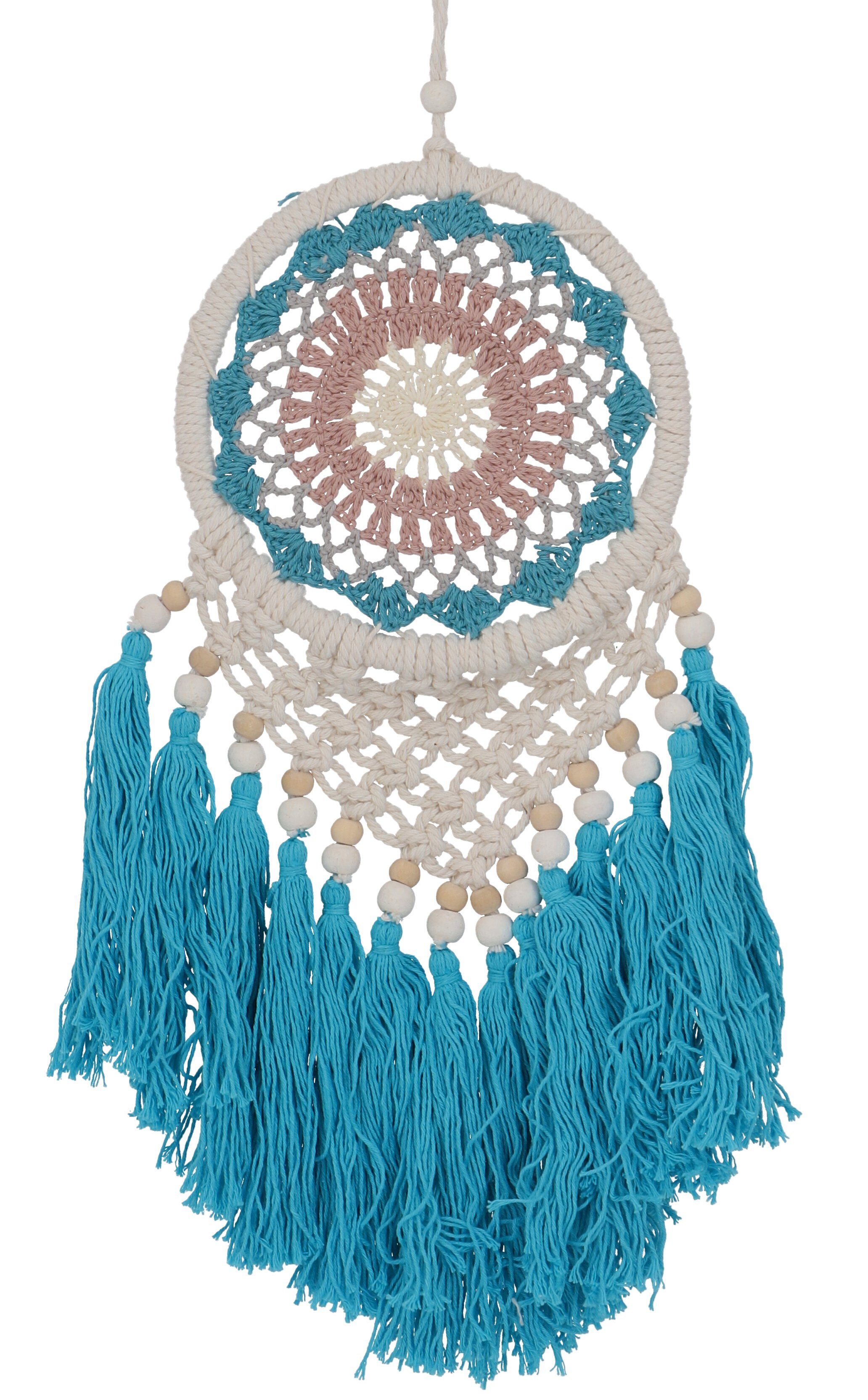 Guru-Shop Dekoobjekt Traumfänger - türkis/weiß/ 17 cm